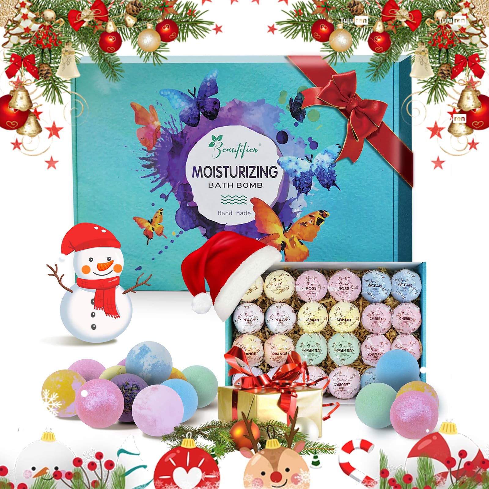 Dry Skin Moisturizer Bath Bombs Gift Set 24, with Relaxing Scents Made from Essential Oils for Bubble and Spa Bath, Handmade Christmas Gifts for Her/Him, Wife, Girlfriend