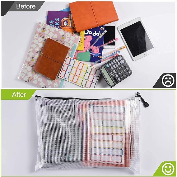 A3/A6 SizePlastic Mesh Zip File Bags, Waterproof Tear-Resistant Document File Folders,Zipper Documents Pouch Document Organizer Bags for School Office Home Travel Storage