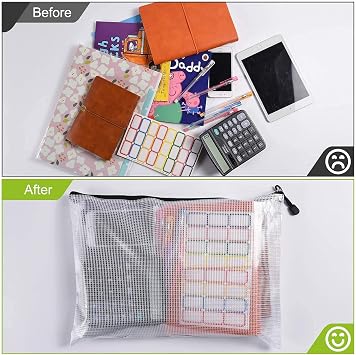 A3/A6 SizePlastic Mesh Zip File Bags, Waterproof Tear-Resistant Document File Folders,Zipper Documents Pouch Document Organizer Bags for School Office Home Travel Storage
