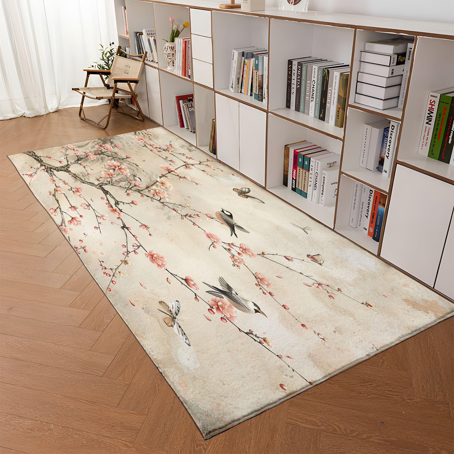 Generic Tapis Rectangulaire Poil Court 80x150 cm Multicolore Moderne Floral et Oiseaux Résistant aux Taches et Lavable en Machine pour Chambre, Salle à Manger, Bureau à Domicile, Cuisine, Salle