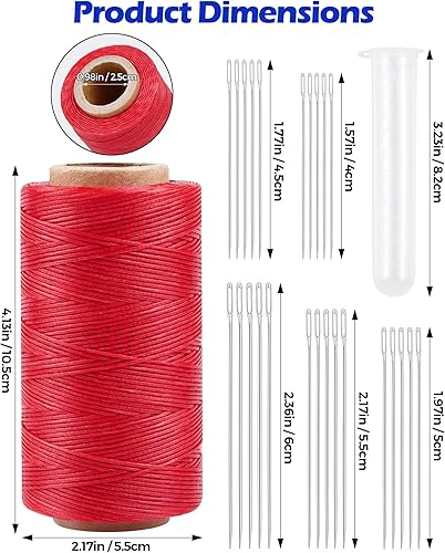 Miniatura 2 de Hilo encerado de costura para tapicería de cuero PLANTIONAL 218 yardas 210D juego de cuerdas de cera con 25 agujas de coser grandes a mano, kit de