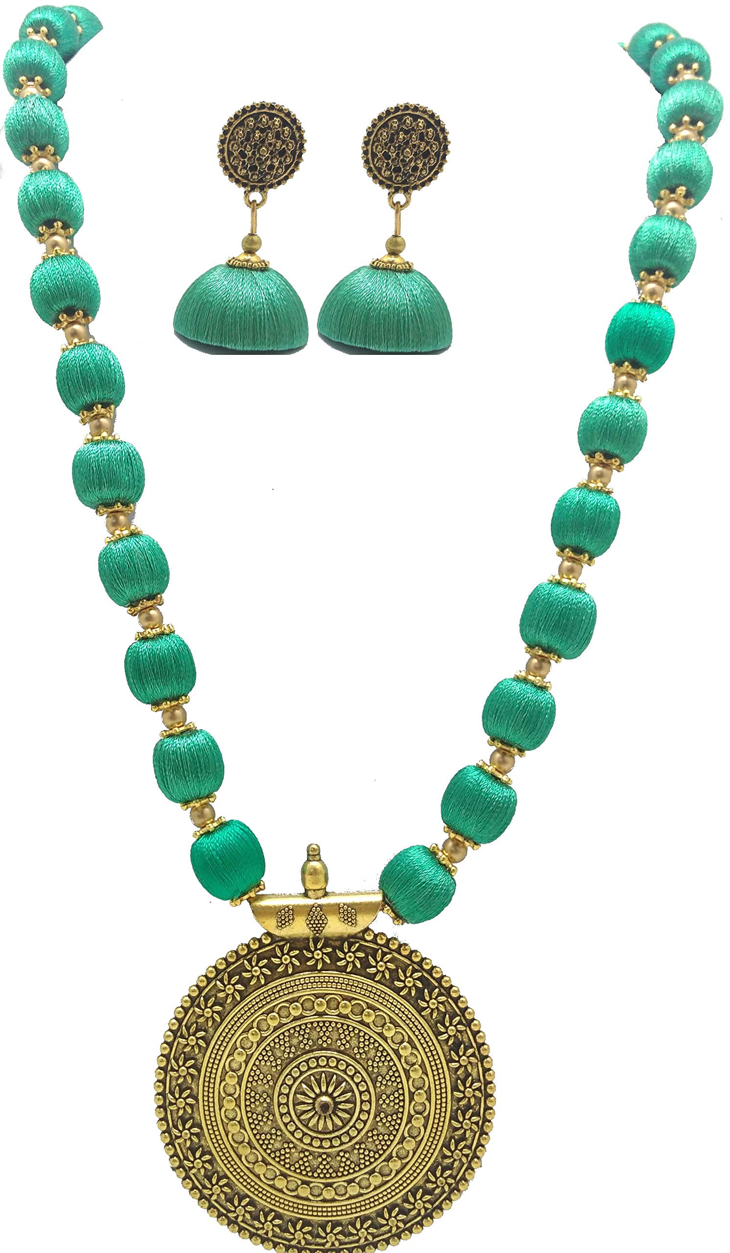MDS FASHIONS Silk Thread Beads with Antique Chakra Necklace and Earrings set for Beautiful Women (MDS-1046) (PeacockGreen) (B082YLHRQD) Amazon Price History, Amazon Price Tracker