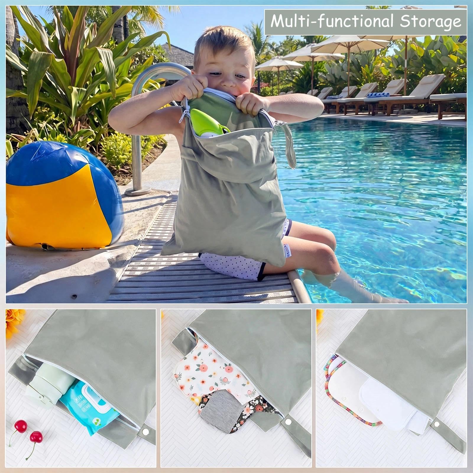 Bolsas Húmeda Seca 40x30 cm Impermeable Reutilizable con Cremallera y Asa para Hogar Natación Viaje