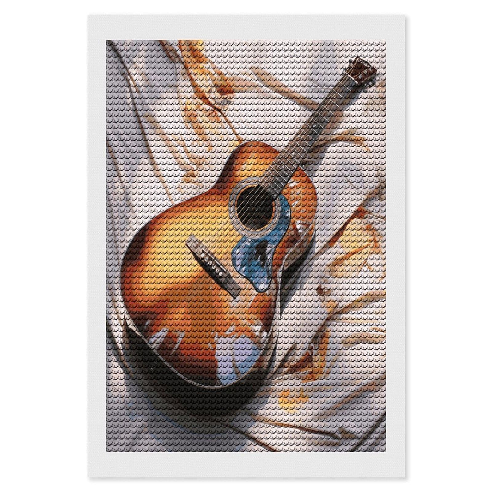 LDGSUPH Watercolor Acoustic Guitar Diamond Painting Kits for Adults Paint with Diamond Pictures Art DIY Full Drill Diamond Dots Painting Personalized Diamond Photo for Home Wall Decor Gift 8"x12"