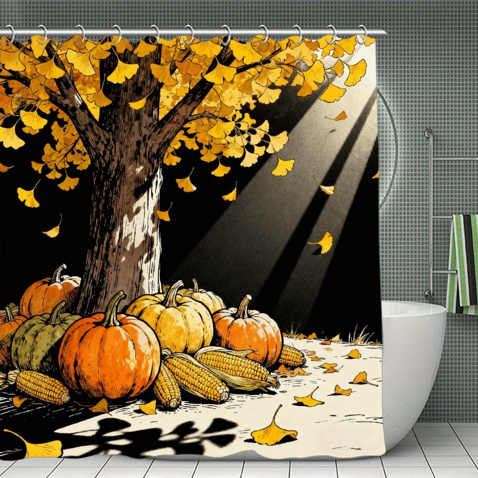 VstaDank Autumn Shower Curtain Light-Weight Blackout Bathroom Curtain Washable Shower Liner 71x71 Inch Bath Curtain with Metal Holes Bathtub Bath Room