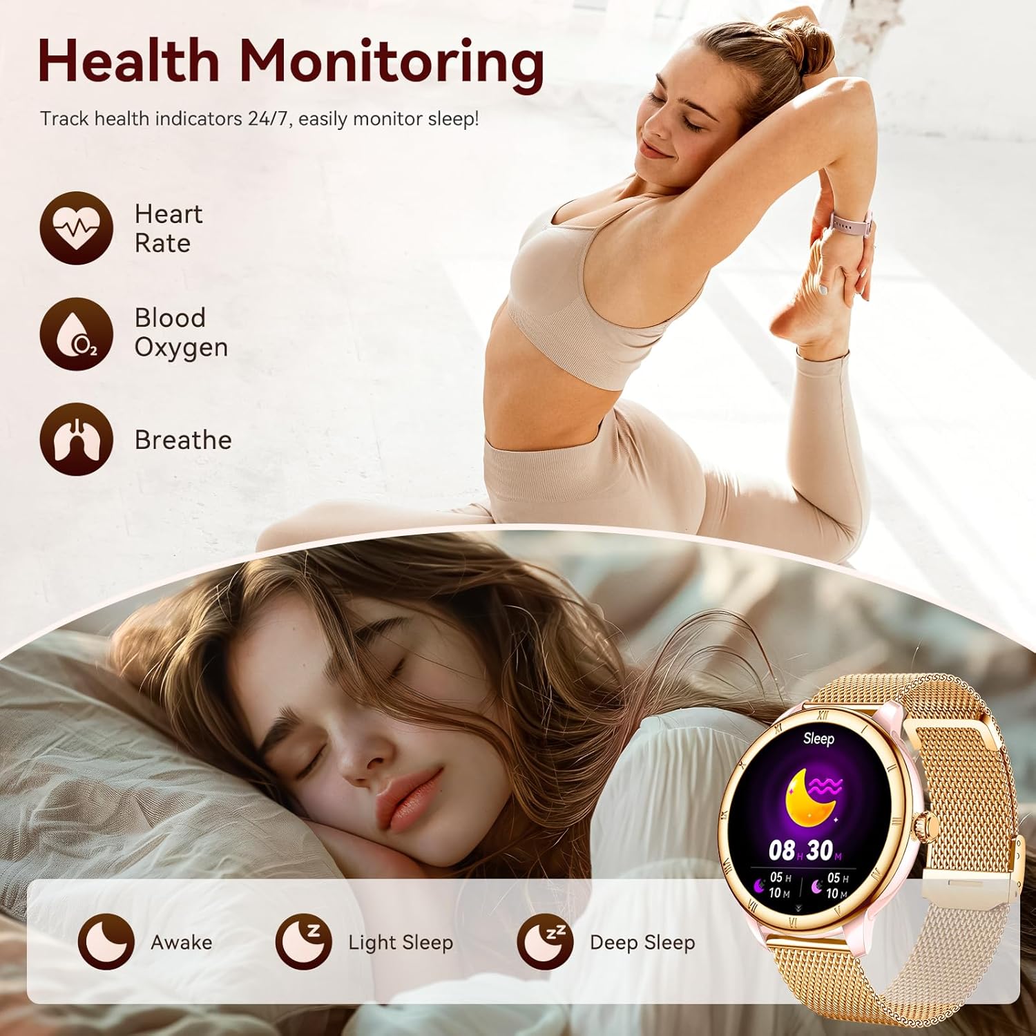 Smart Watches for Women, HD Screen Fitness Tracker 5ATM Waterproof with Bluetooth M... - Image 6