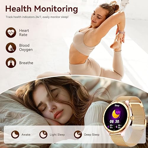 Miniatura 6 de Relojes inteligentes para mujer, pantalla HD, rastreador de actividad física 5ATM, resistente al agua con Bluetooth para hacerresponder llamadas,