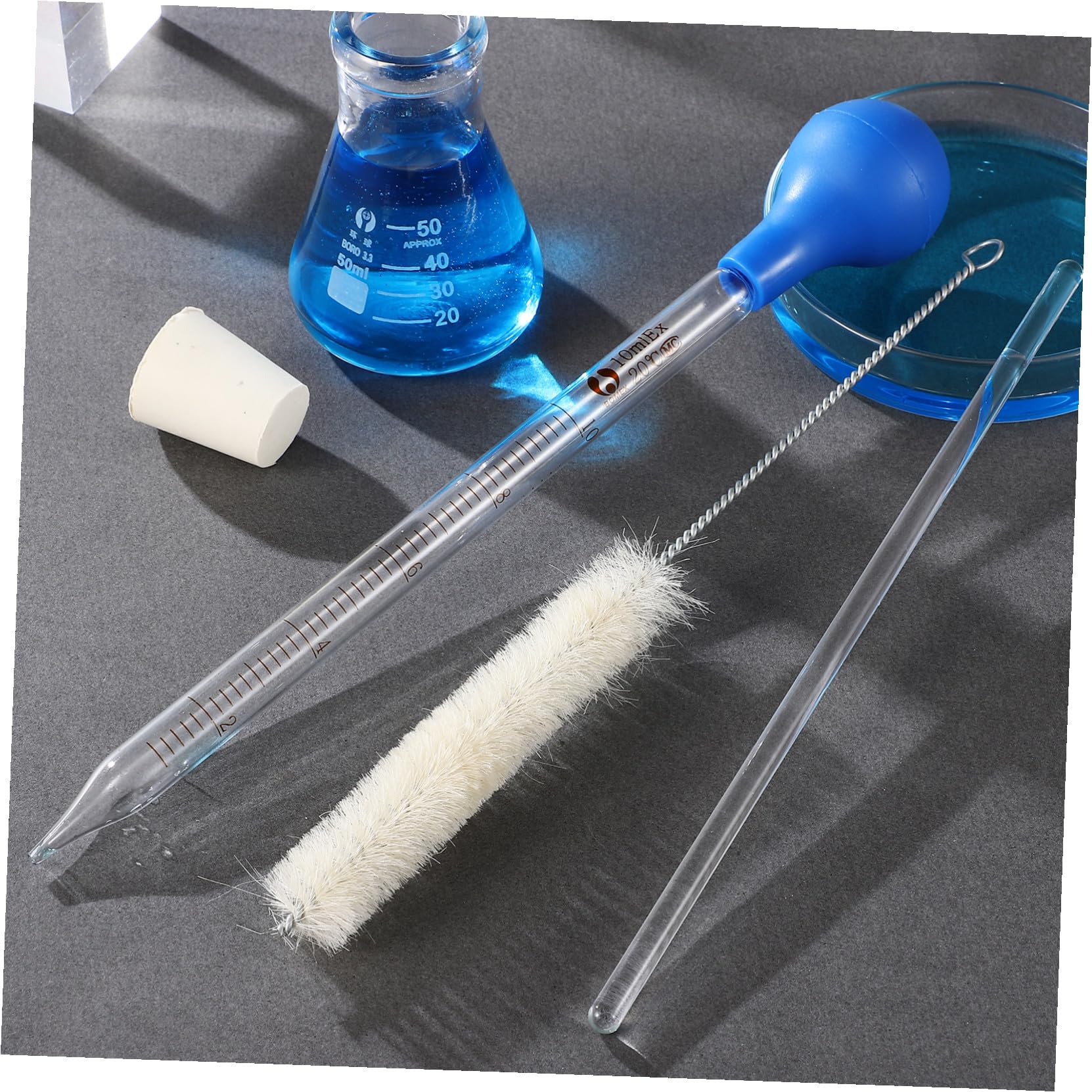 Set Beuta Erlenmeyer in Vetro 50 Ml con Pipette e Asta di Vetro