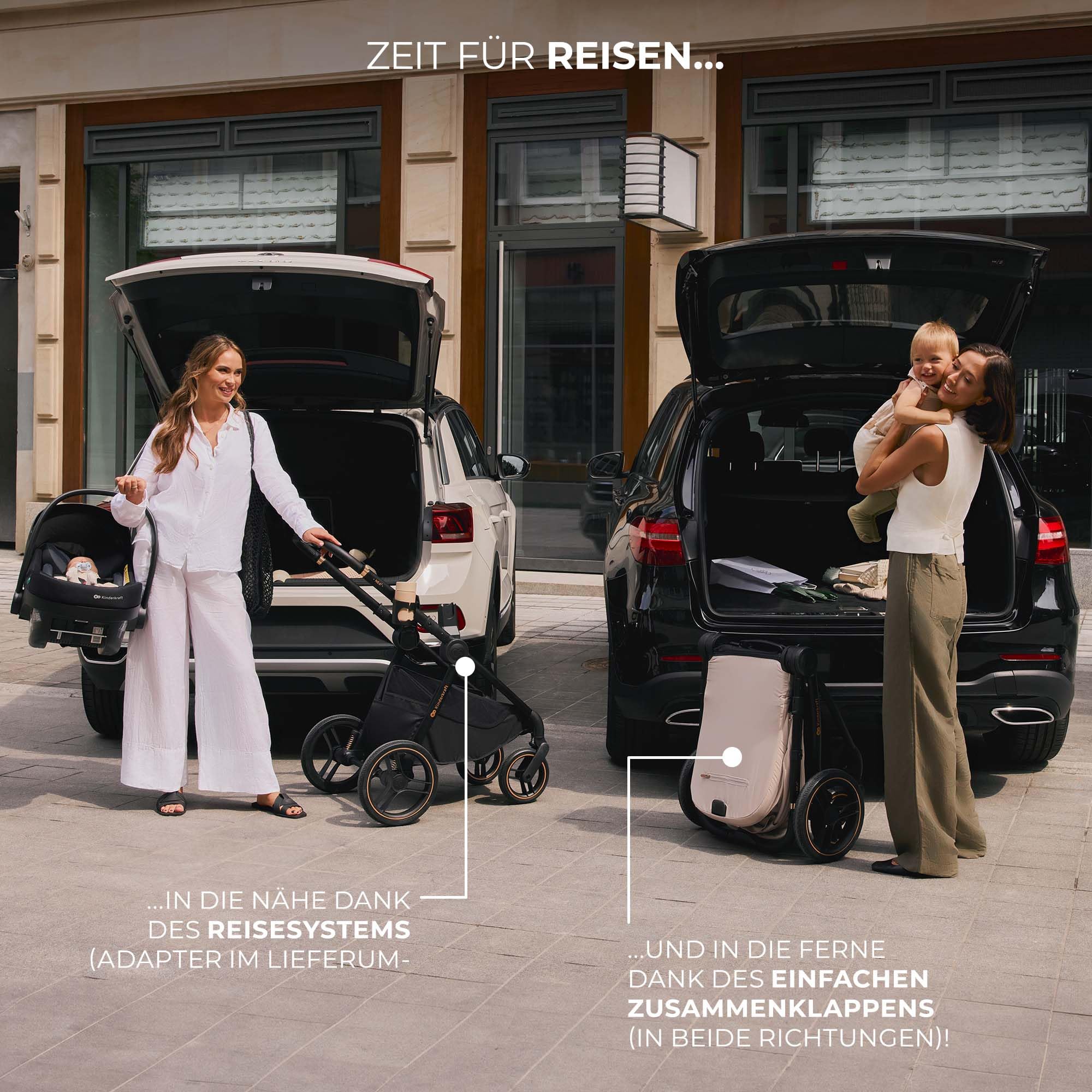 Kinderkraft NEA 2 Kinderkraft buggy von Geburt bis 22 kg, Zusammenklappen mit einer Hand, Liegeposition, großes Verdeck, alle 4 Räder gedämpft, extrem leicht, UPF50+, Korb bis zu 5 kg, Beige
