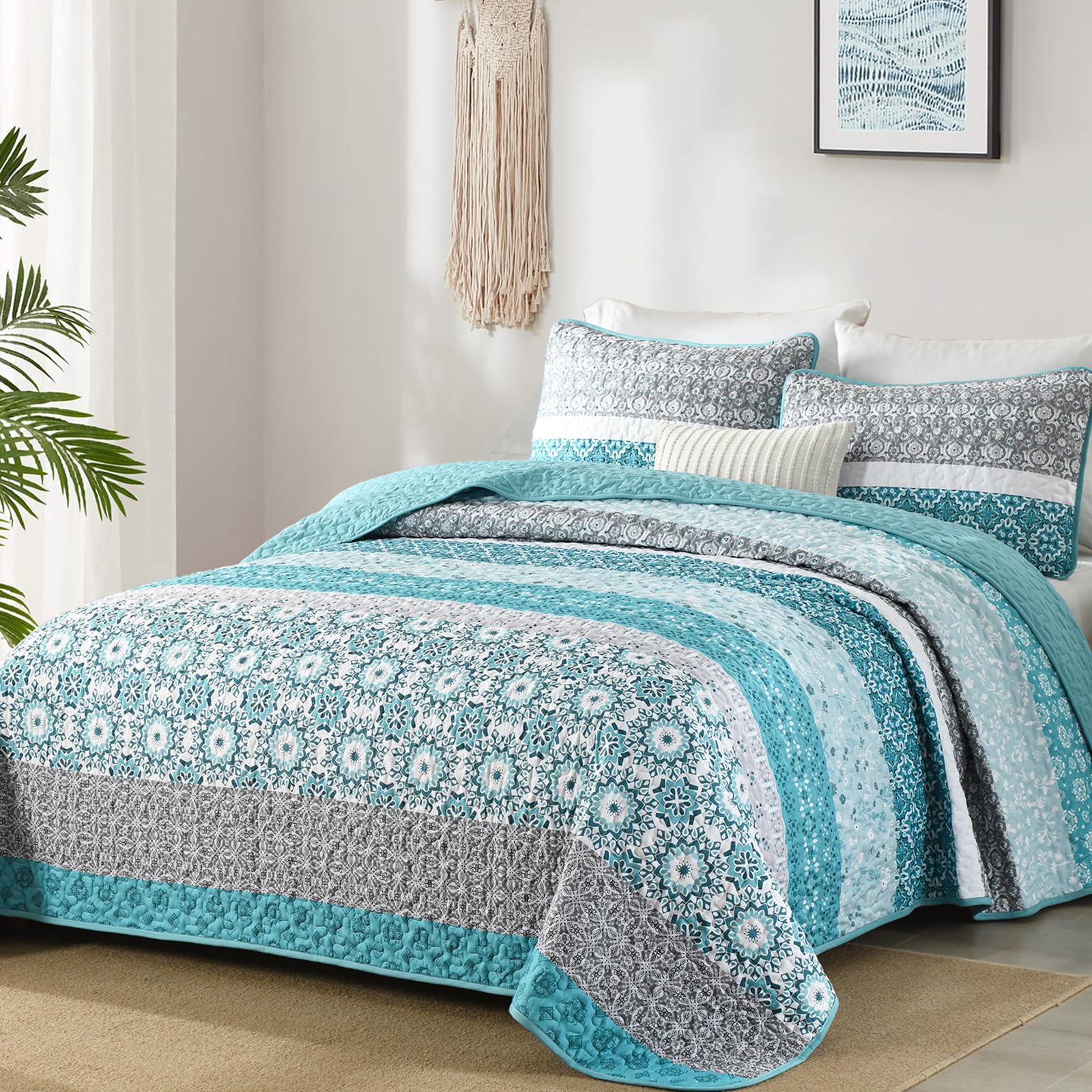 Courtepointe bohème régulatrice thermique en microfibre lavable pour lit Queen