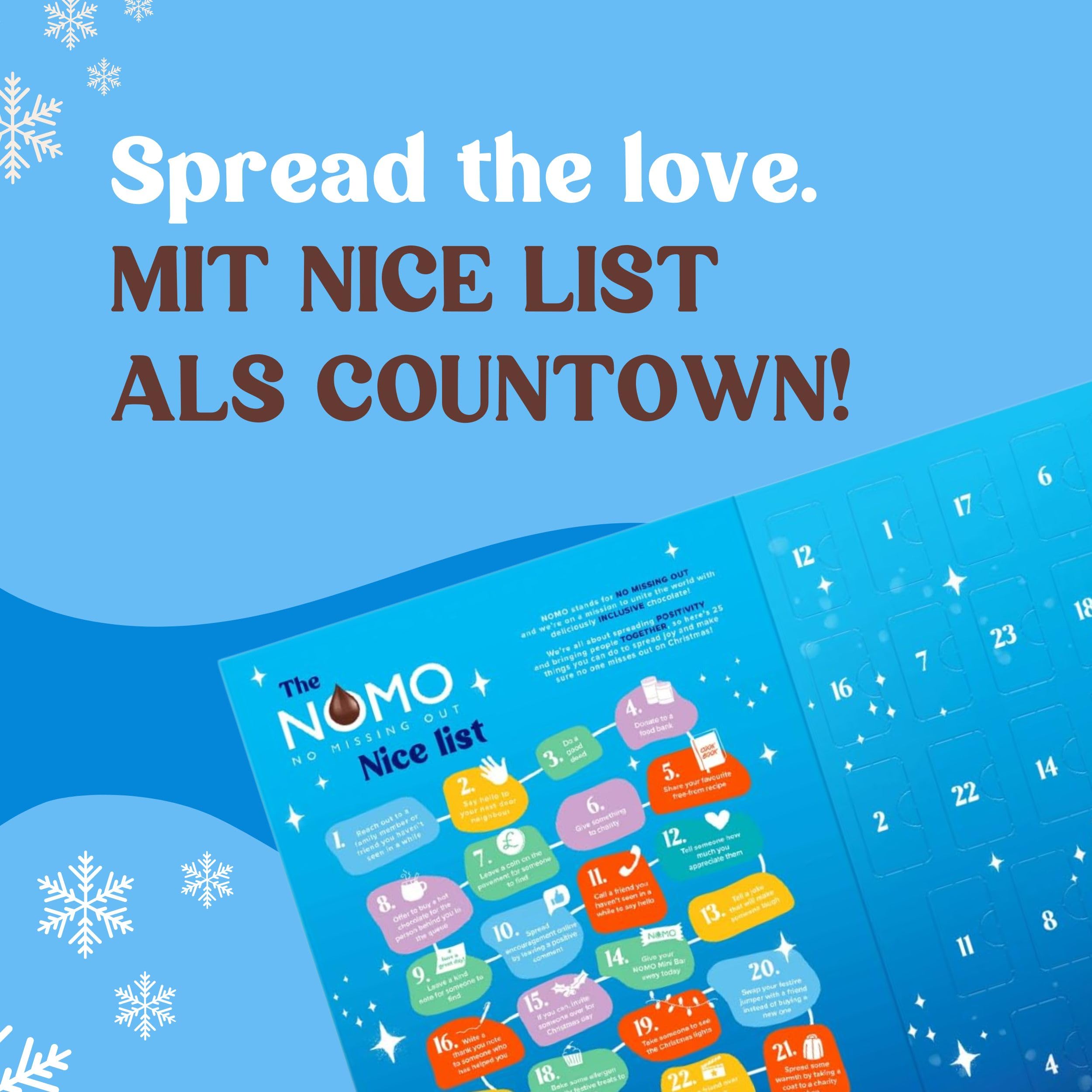 NOMO Mixed Mini Riegel Adventskalender - 320g - Allergenfreie Weihnachten - Laktosefrei, Glutenfrei, Nussfrei, Eifrei - Rainforest Alliance Zertifiziert - 100% Vegan