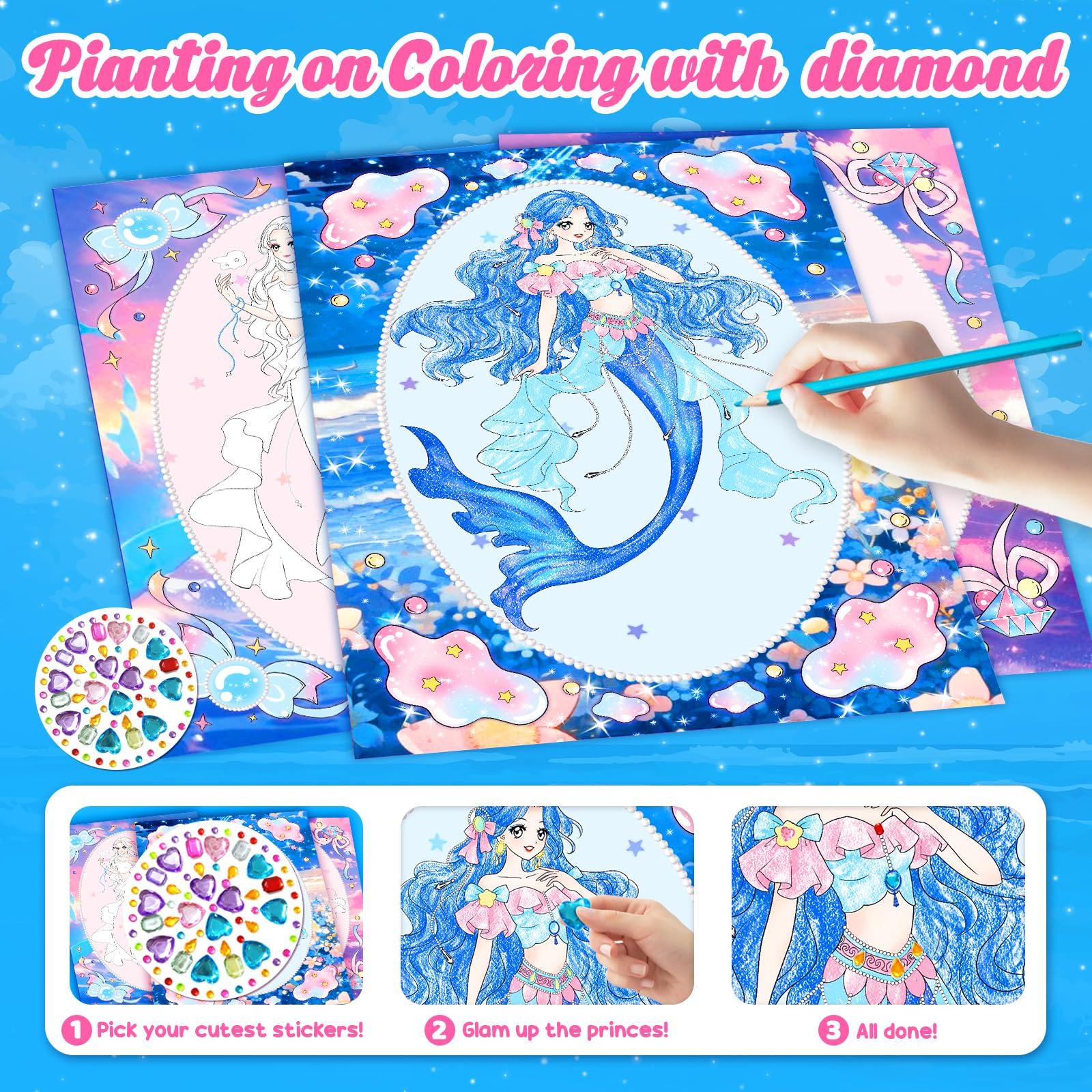 Livre D'autocollants Sirènes – Cadeau Pour Filles Sans Gâchis, Réutilisable, Maquillage Et Pierres Précieuses | Jouets De Voyage, Loisirs Créatifs Et Cadeaux D'anniversaire Pour Filles De 3, 4, 5, 6