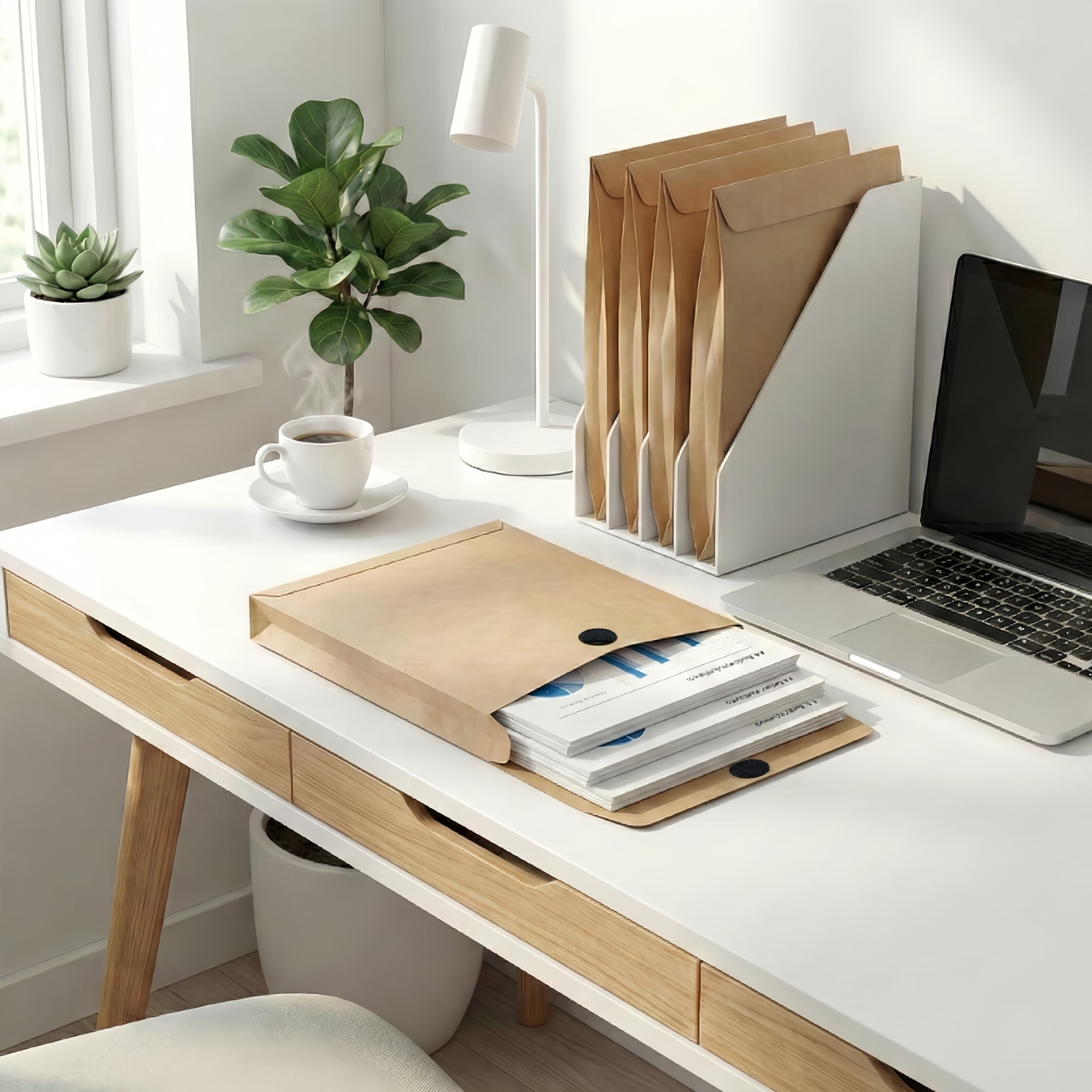STRBOXONG 20 Stück Dokumentenmappen A4 mit Klettverschluss, Versandtaschen mit 4cm Seitenfalte & Klotzboden, 180g/m² Kraftpapier Umschläge, Großbrief für Büro, Schule & Dokumentenaufbewahrung, Braun