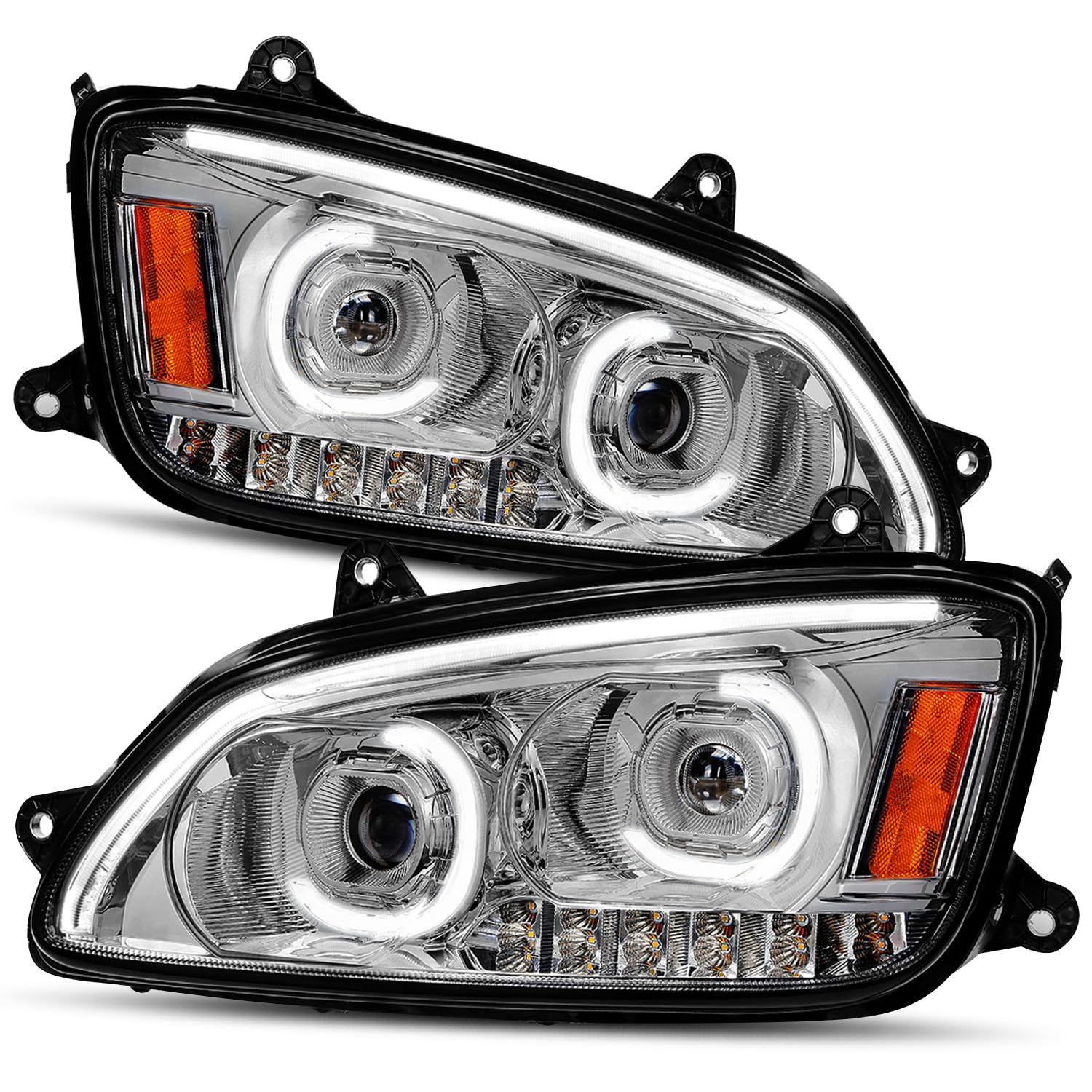 CAAP DRIVEN Full LED Dual C-Shaped Halo DRL Projector Headlights Compatible with 2008-2019 Kenworth T170 T270 T300 T660 T700 CAAP-HAY-005-CH-HL