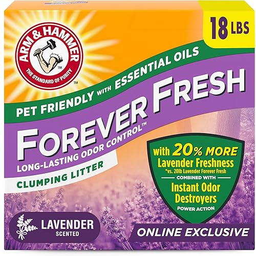 Arm & Hammer Forever Fresh Clumping Cat Litter Lavender, MultiCat Cat Litter Odor Control 18lb With 20% More Lavender Freshness, With Essential Oils