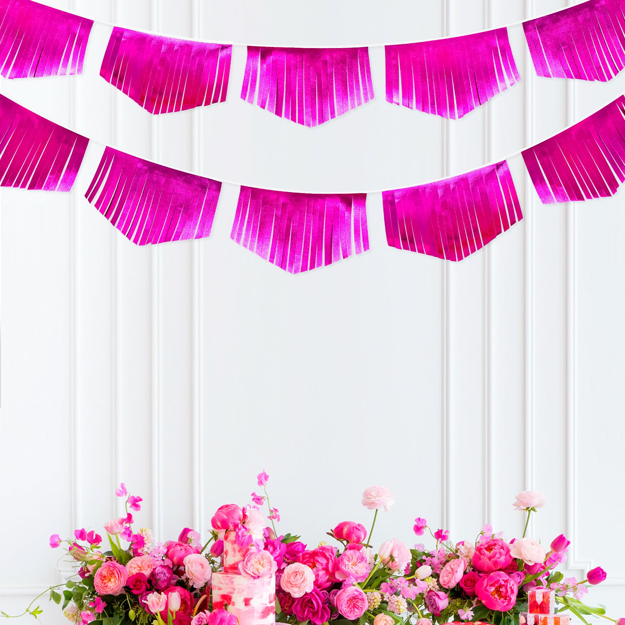Hot pink Tassel Banner Double Sided Metallic Fabric Pennant Bunting Flag Garland for Birthday Bachelorette Anniversary Engagement Wedding Bridal