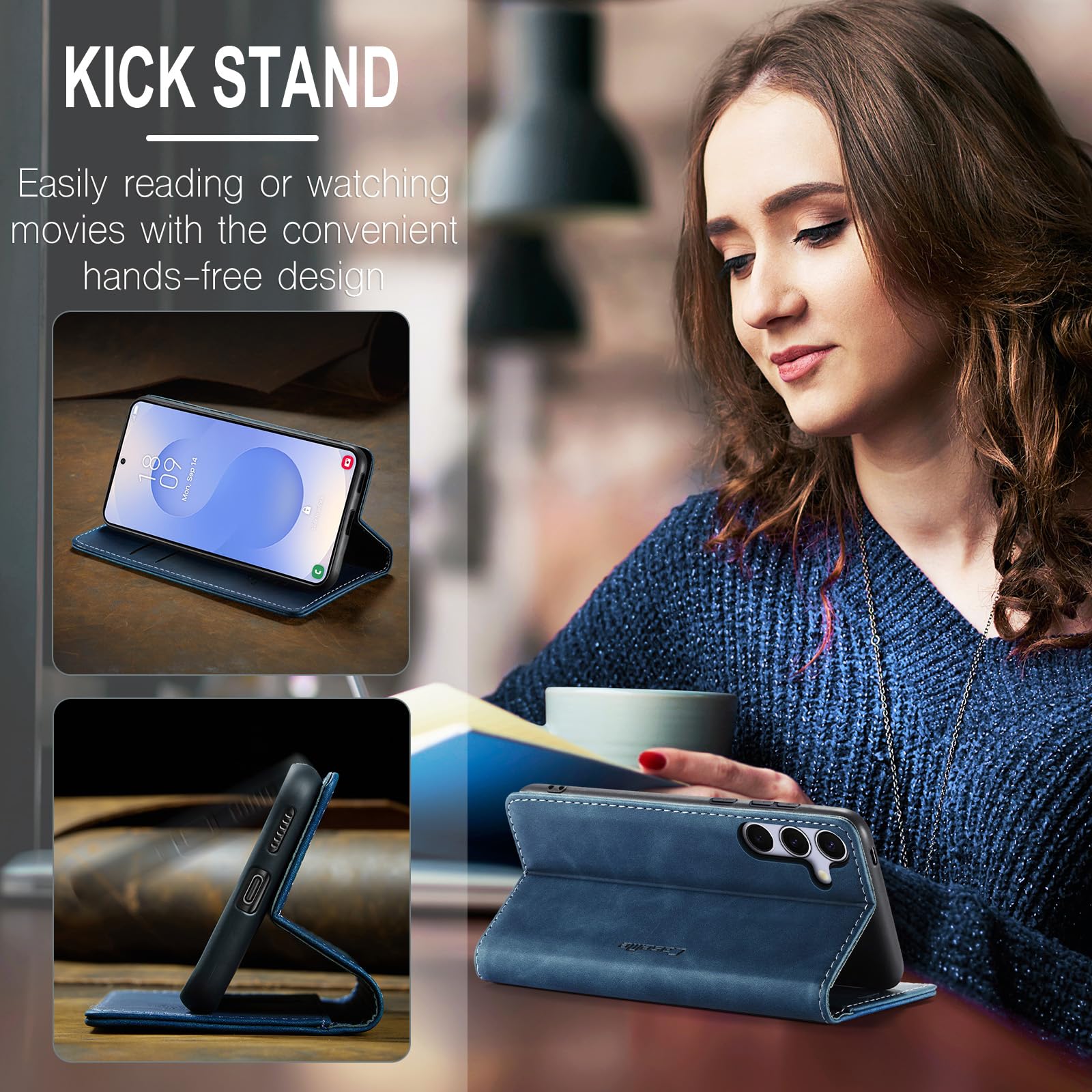 Azororo Cover per Samsung Galaxy S25 5G, Premium PU Pelle Custodia, Magnetica Carta Fessura Portafoglio Case, Flip Cavalletto Custodia per Samsung Galaxy S25- Blu