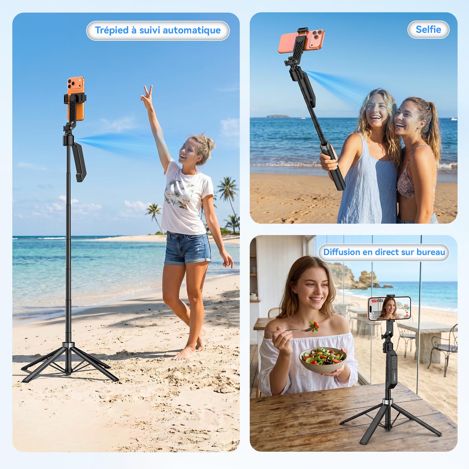 Trépied Smartphone à Suivi Automatique du Visage Rotation 360°