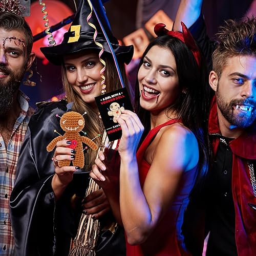 Miniatura 5 de Muñeca de vudú positiva graciosa hecha a mano de ganchillo rellena de peluche con tarjeta de afirmación de positividad para decoración de Halloween,