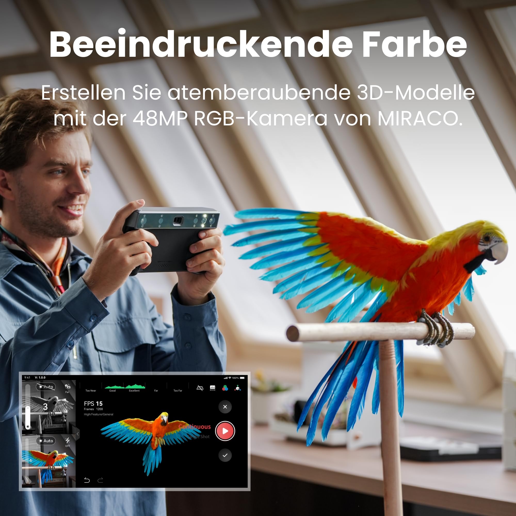 Revopoint MIRACO Pro 3D-Scanner für 3D-Drucker, Handheld 3D Scanner WiFi mit 180°Flip Screen, 5000mAh Schnelllade-Akku, bis zu 0,02 mm Präzision, Vollfarb-RGB-Kamera für Kleine bis Große Objekte, 32GB