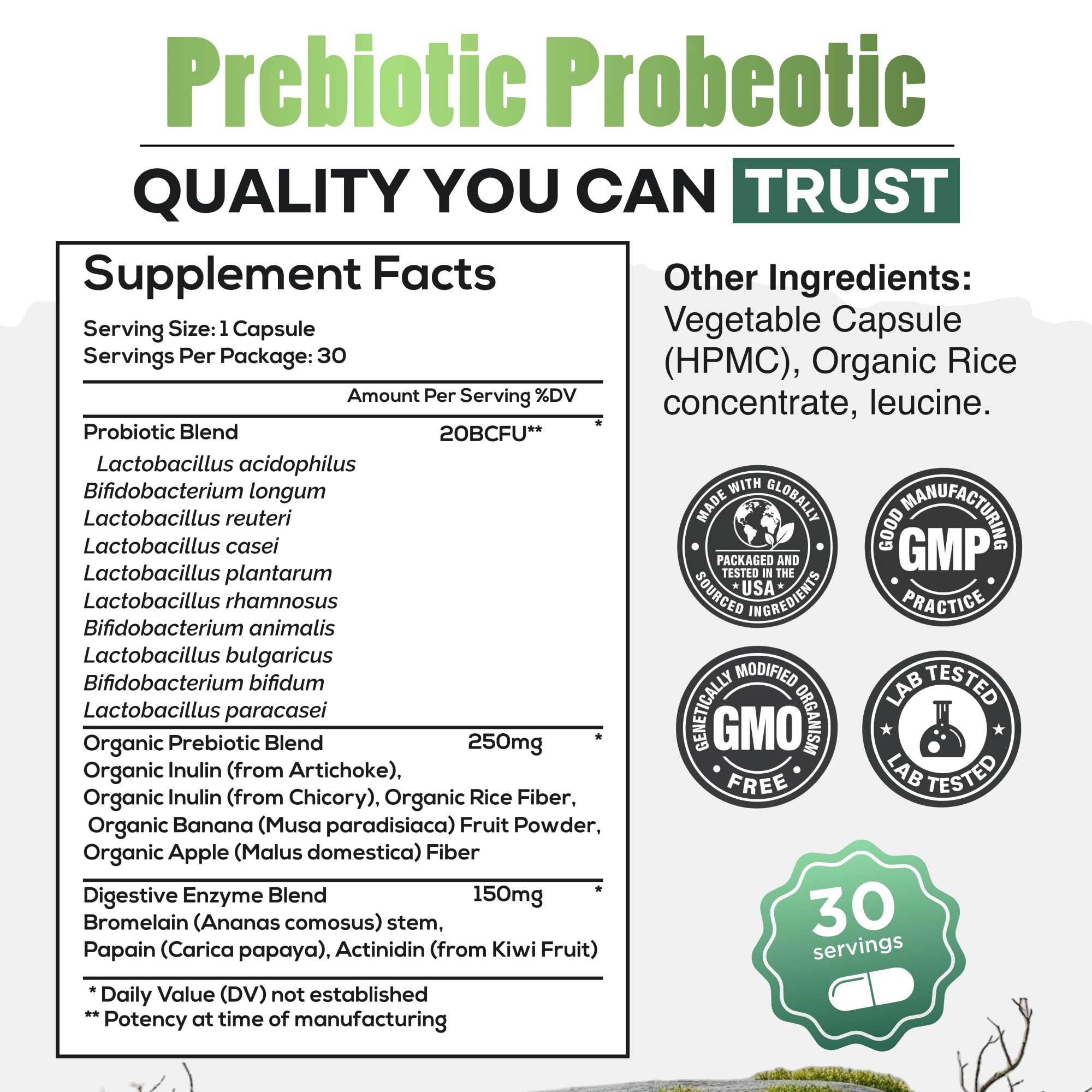Wild Prebiotic and Probiotic W/Digestive Enzymes-20 Billion CFU-30 Capsule — Amazon image 4