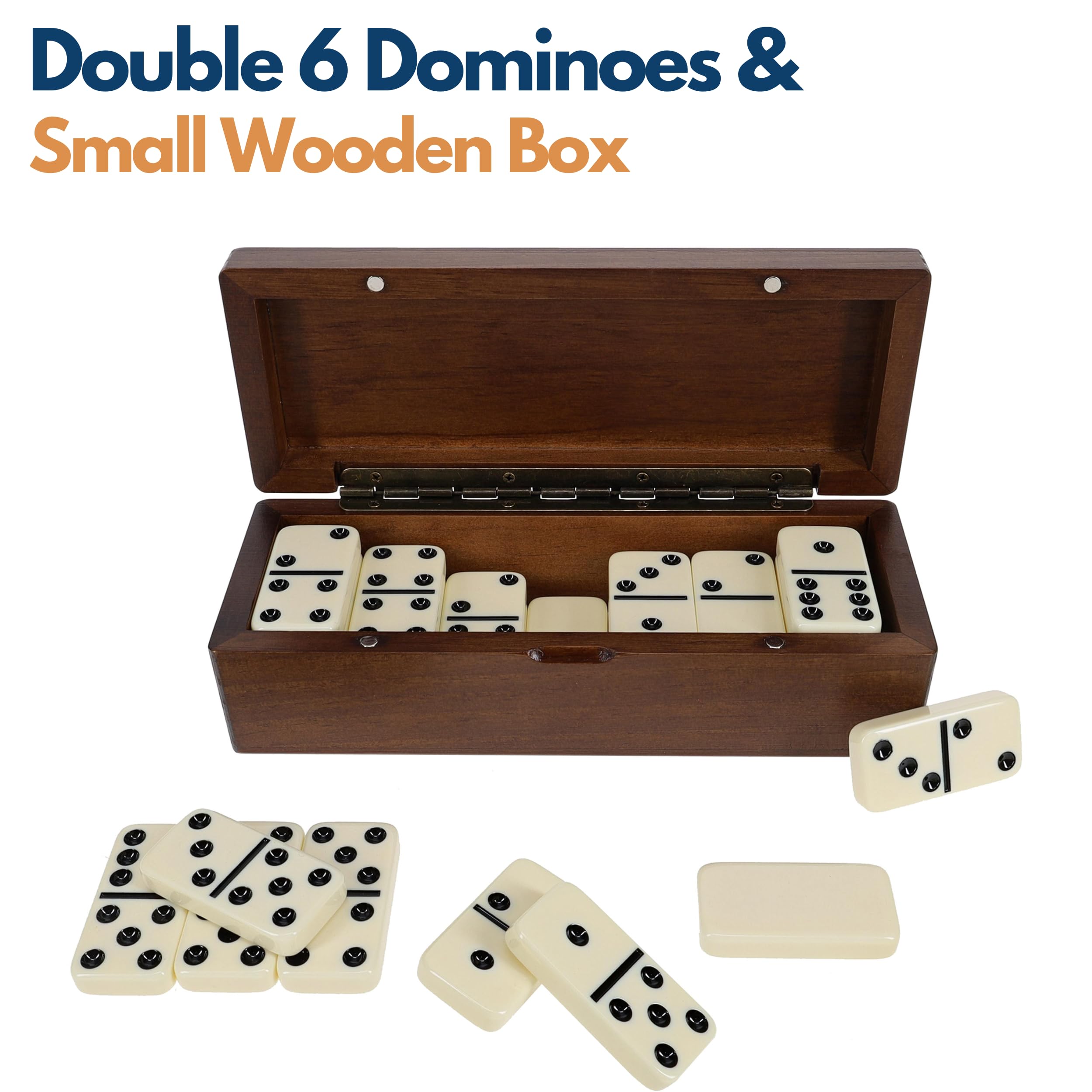 WE Games Domino doppio 6 in scatola magnetica da viaggio in legno, set domino per adulti, colore avorio Double Six Domino, giochi da tavolo classici, giochi di piastrelle