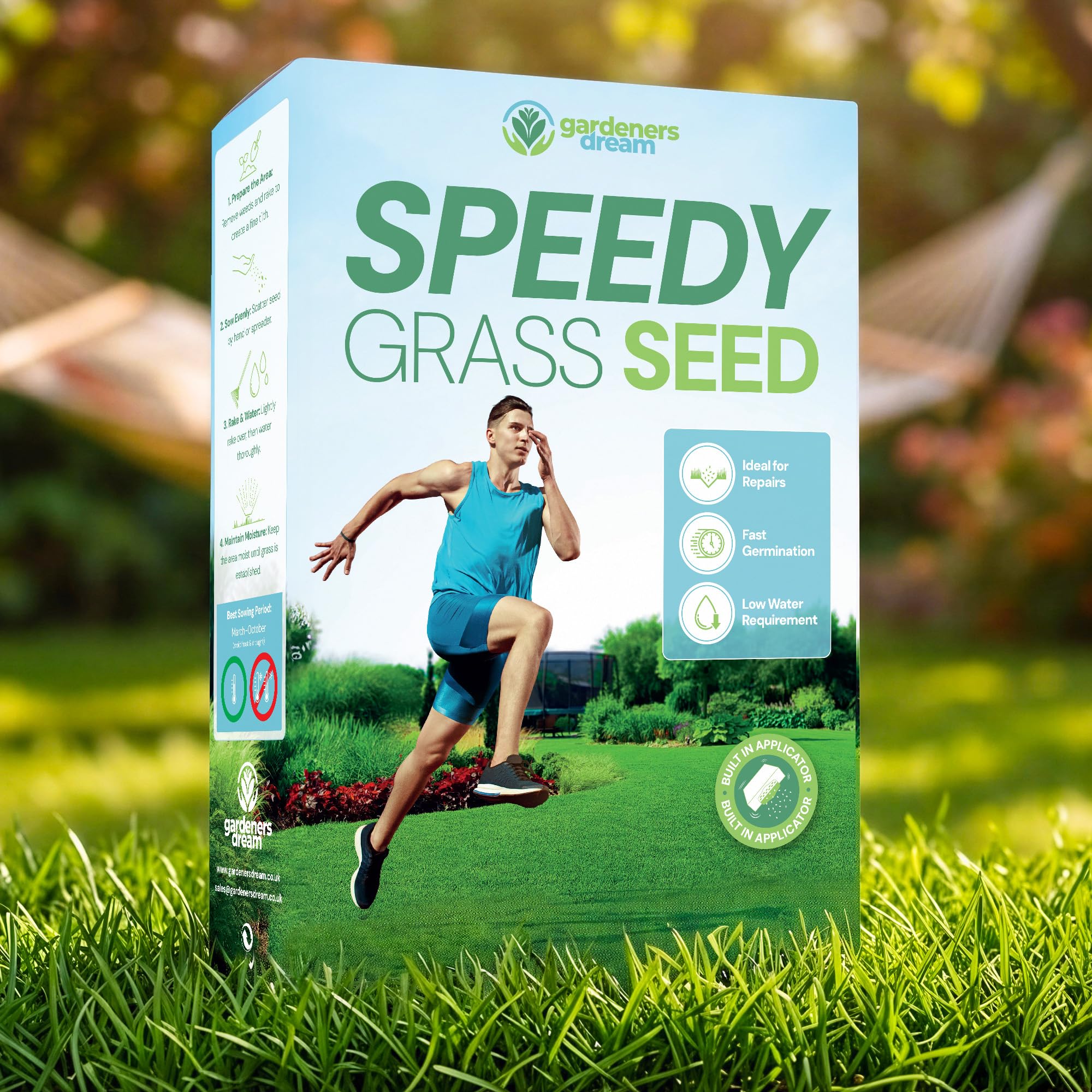 GardenersDream Speedy Lawn Grass Seed – Fast Growing Year Round Lawn Seed, DEFRA Approved – Hard-Wearing Mix for Overseeding – Ideal for UK Climates, Rapid Germination (1.4kg, 84 sqm) - 1