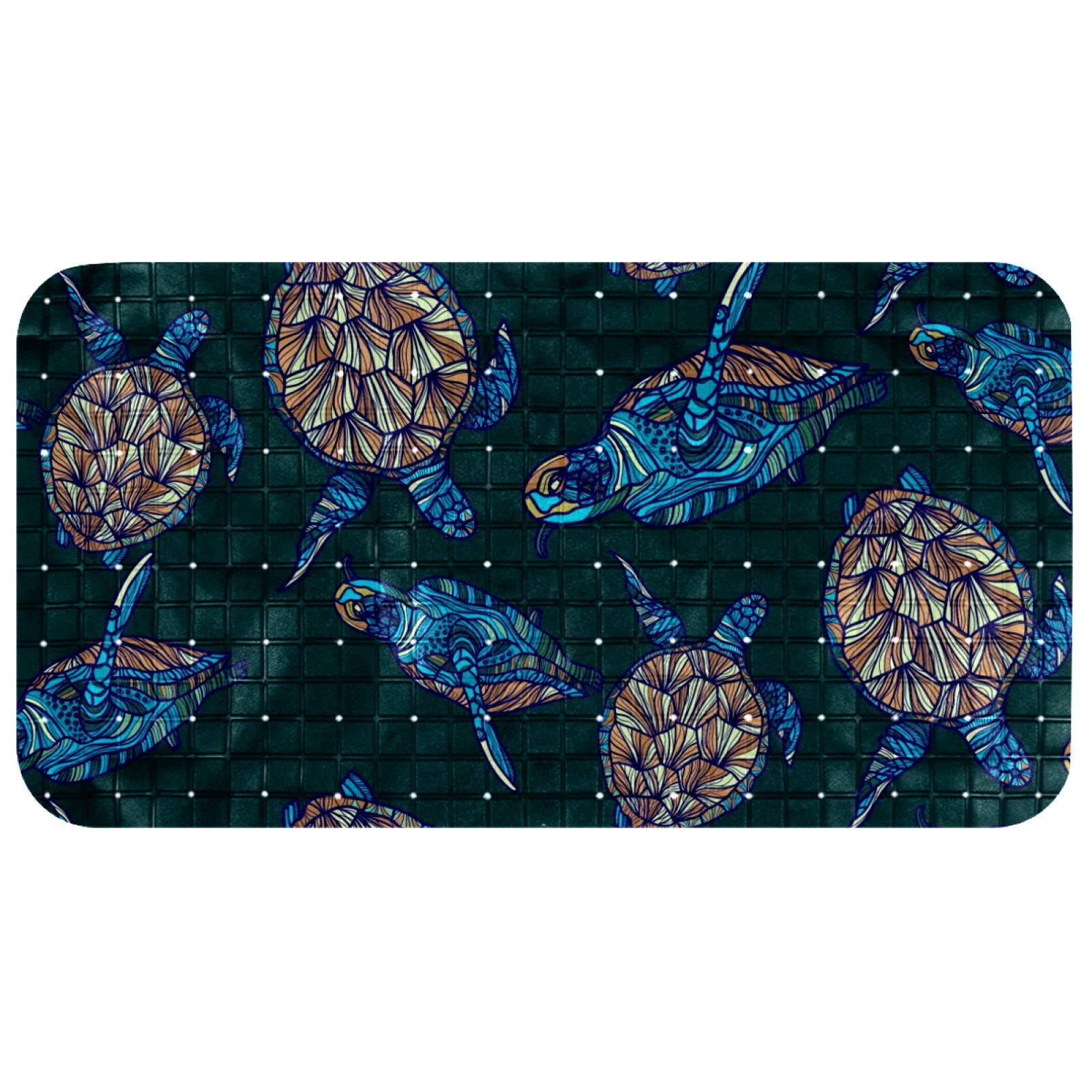 Tapis de bain bébé anti-glisse ovale 68 cm avec trous d'évacuation tortue