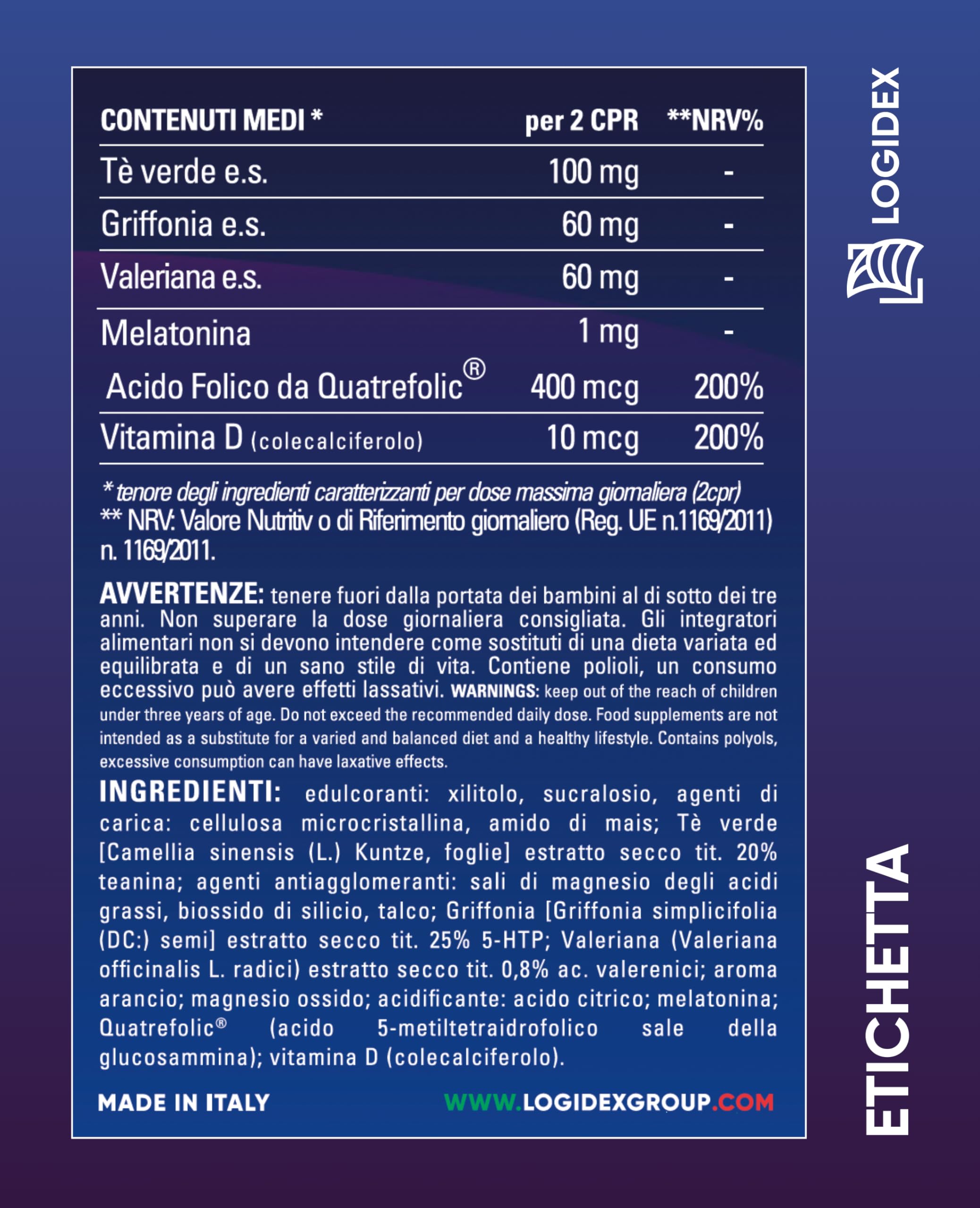 Quietil – Integratore Melatonina e Valeriana per Dormire – Formula Naturale Anti Stress – Pastiglie Orosolubili per Sonno Veloce e Profondo, 30 Compresse - Logidex