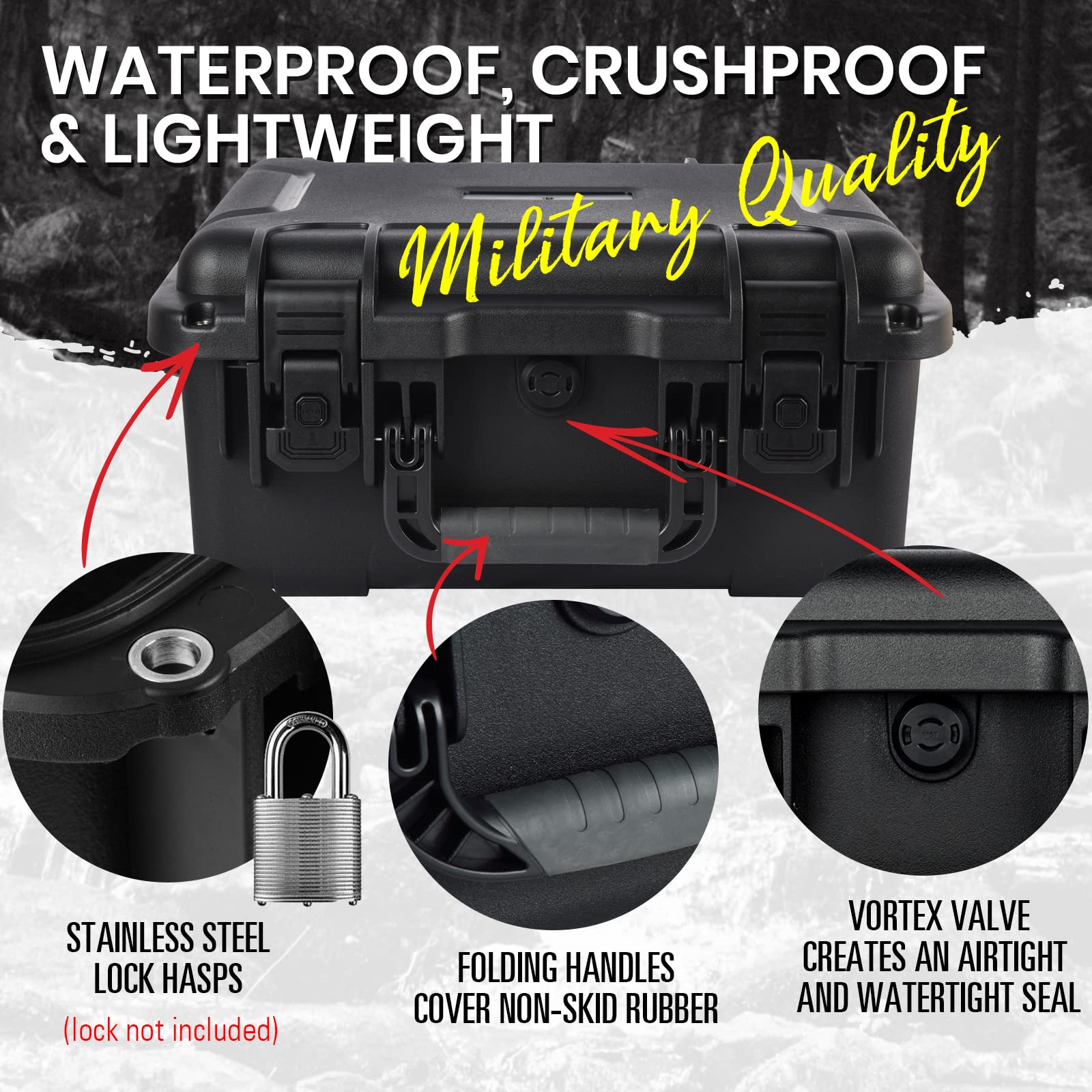 Funda para cámara impermeable grande de 43 x 35,5 x 20,3 cm, caja protectora de cámara portátil y compacta a prueba de golpes con espuma insertada personalizable para drones, equipos de