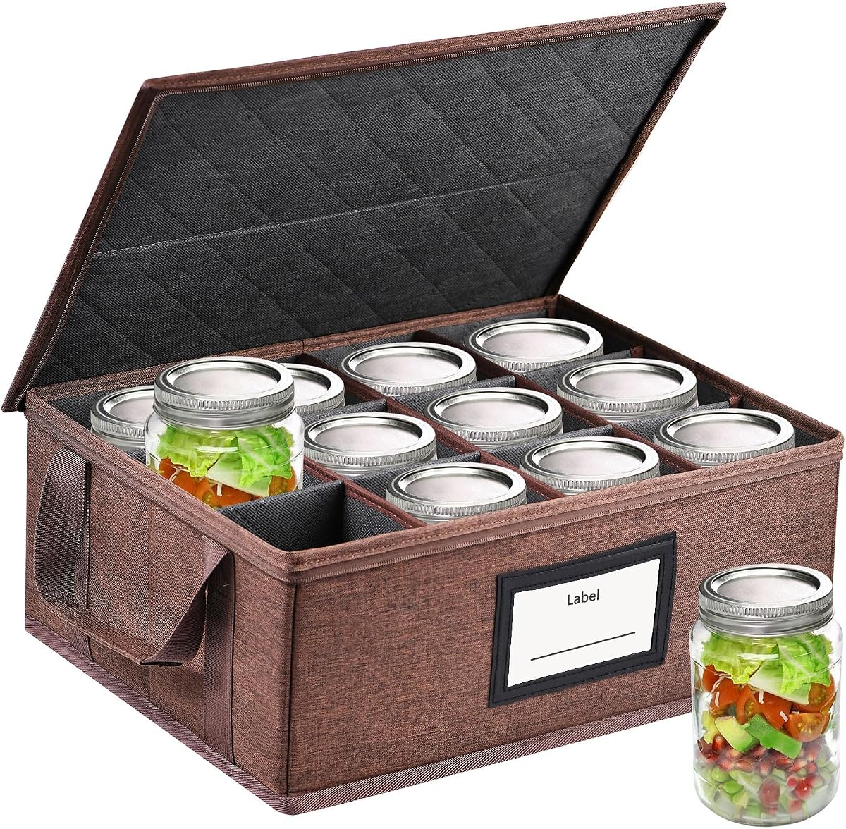 32 oz Mason Jar Storage Containers - Sturdy Canning Jar Storage Boxes Organizer, Foldable Carrier Bag with Handles and Dividers, Holds 12 Quart Mason Jars, Home Canning Supplies (Quart)