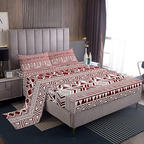 Miniatura 7 de Juego de ropa de cama rústica estilo bohemio, tamaño King, color negro y blanco, diseño azteca a rayas geométricas simples triangulares, para niños,