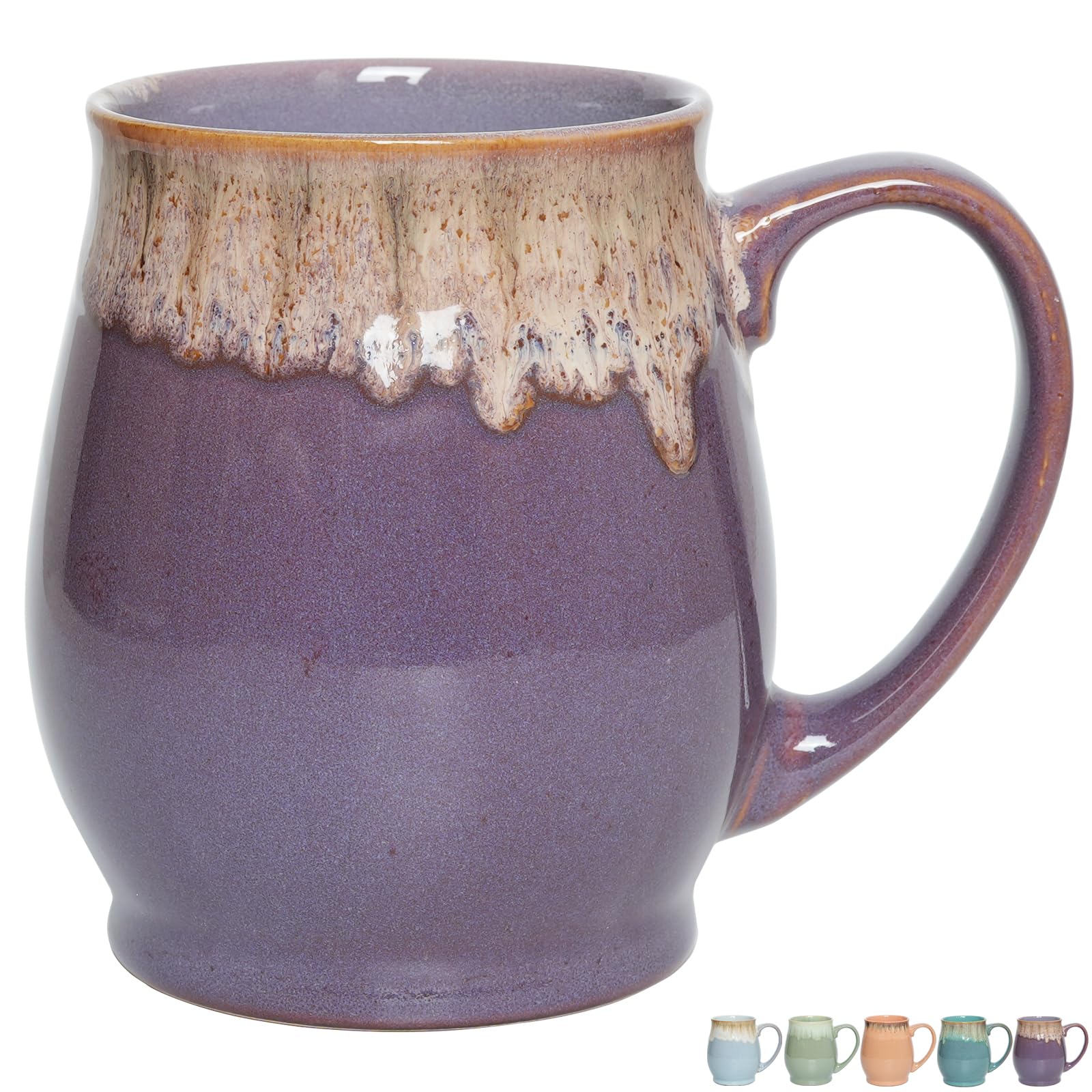 Bosmarlin Extra Large Ceramic Coffee Mug, 24 Oz, Dishwasher and Microwave Safe, Big Oversized Tea Cup, Reactive Glaze (Deep Purple)