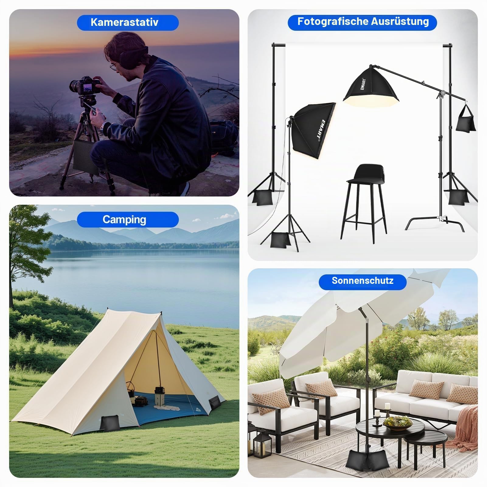 EMART Sandsack 4 Stück Sandbags für Stativ Fotografie, 25 * 51cm Nylon GegenGewichte zur Beschwerung Abspannung Einer Bespannung