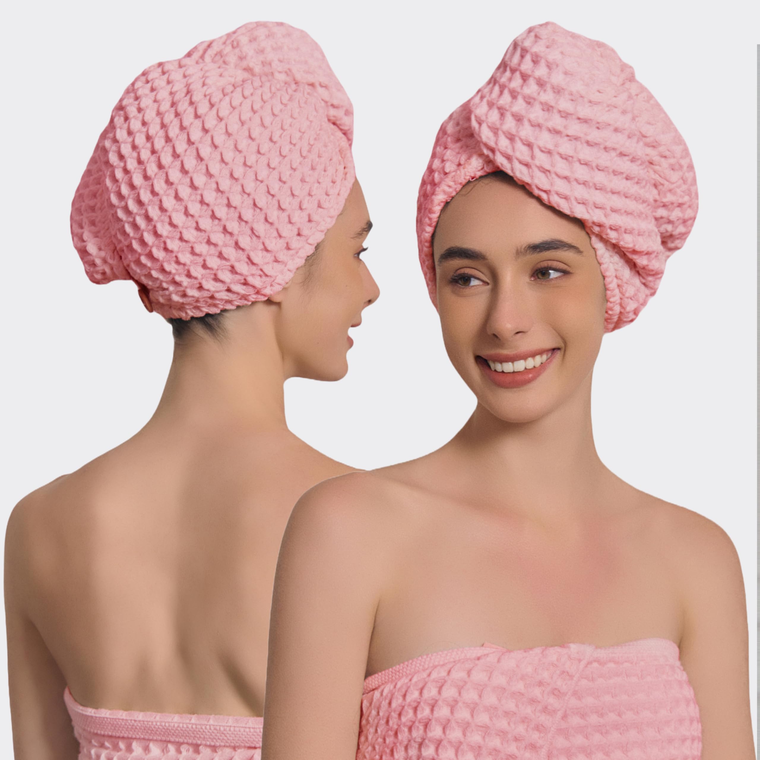 Women\'s Bamboo Viscose Cotton Hair Towel Lightweight Quick Dry Absorbent Bamboo Waffle Hair Towel - 100% Bamboo Lyocell | ettitude main image 2