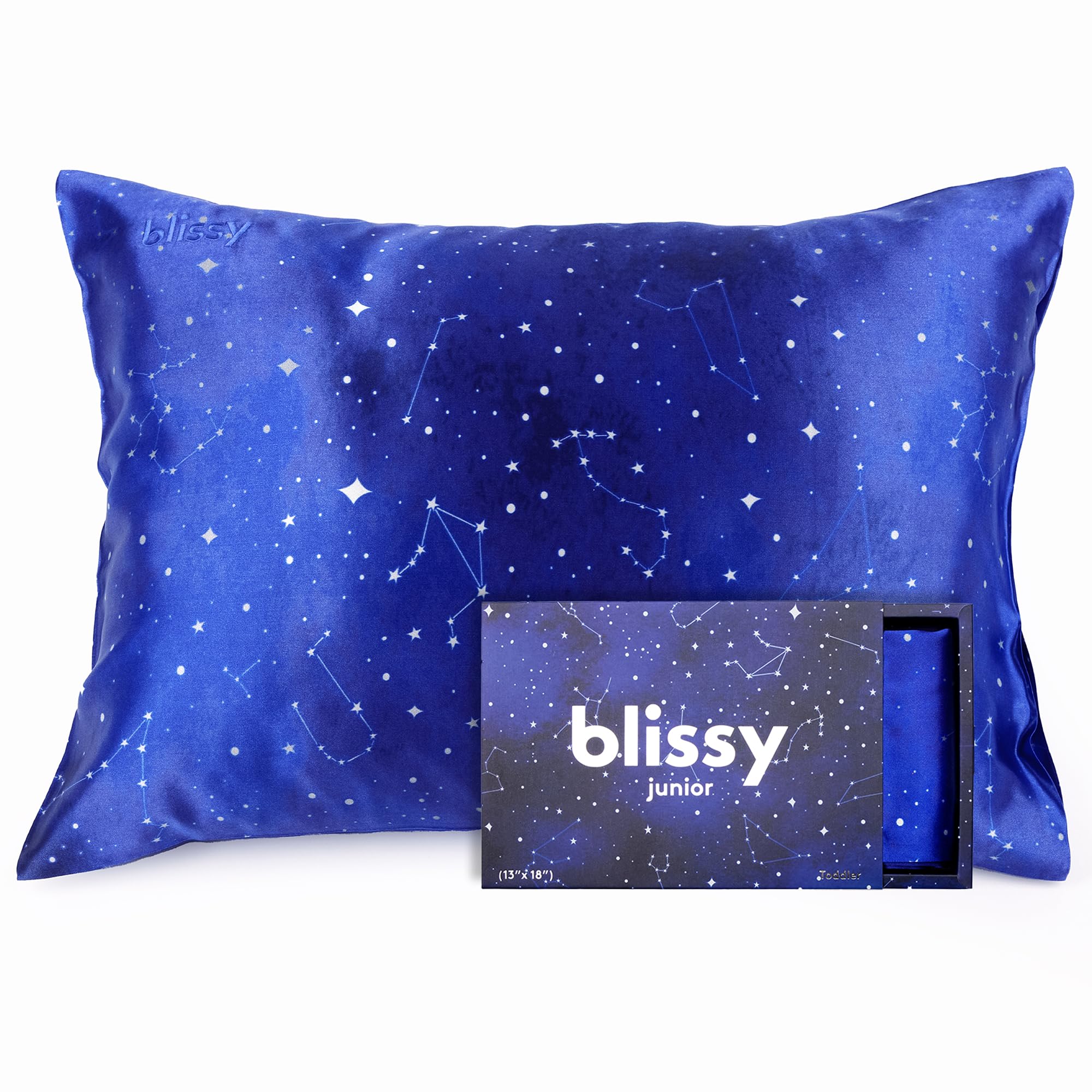 Blissy Toddler Silk Pillowcase - 100% Pure Mulberry Silk - 22 Momme 6A High-Grade Fibers - Soft and Gentle Silk Pillowcase for Kids Hair and Skin (Youth 18 x 24 in, Night Sky)