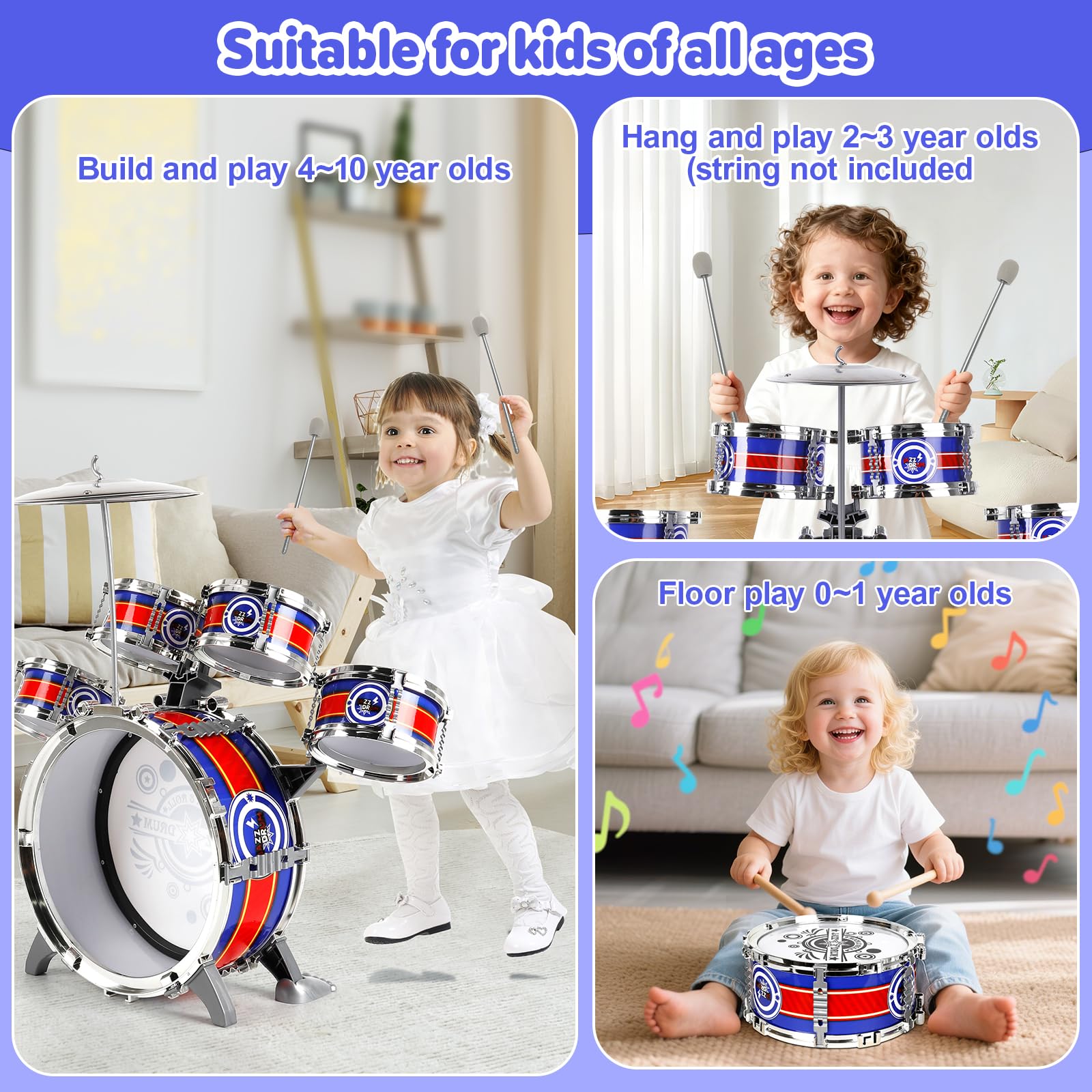 Tambor Infantil, Set de 5 Batería Musical Juguetes para Niños 3 4 5 6 Años, Bateria Infantiles Bebe Instrumentos Educativo Preescolares, Navidad Acción de Gracias Cumpleaños Halloween Regalo