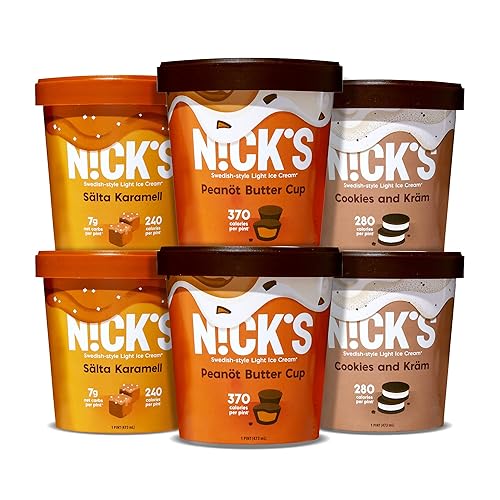 NCKS Paquete variado de helados Swedish Best Sellers - Helado cremoso Keto sin azúcar añadido 2 galletas y crema - 2 taza de mantequilla de maní - 2