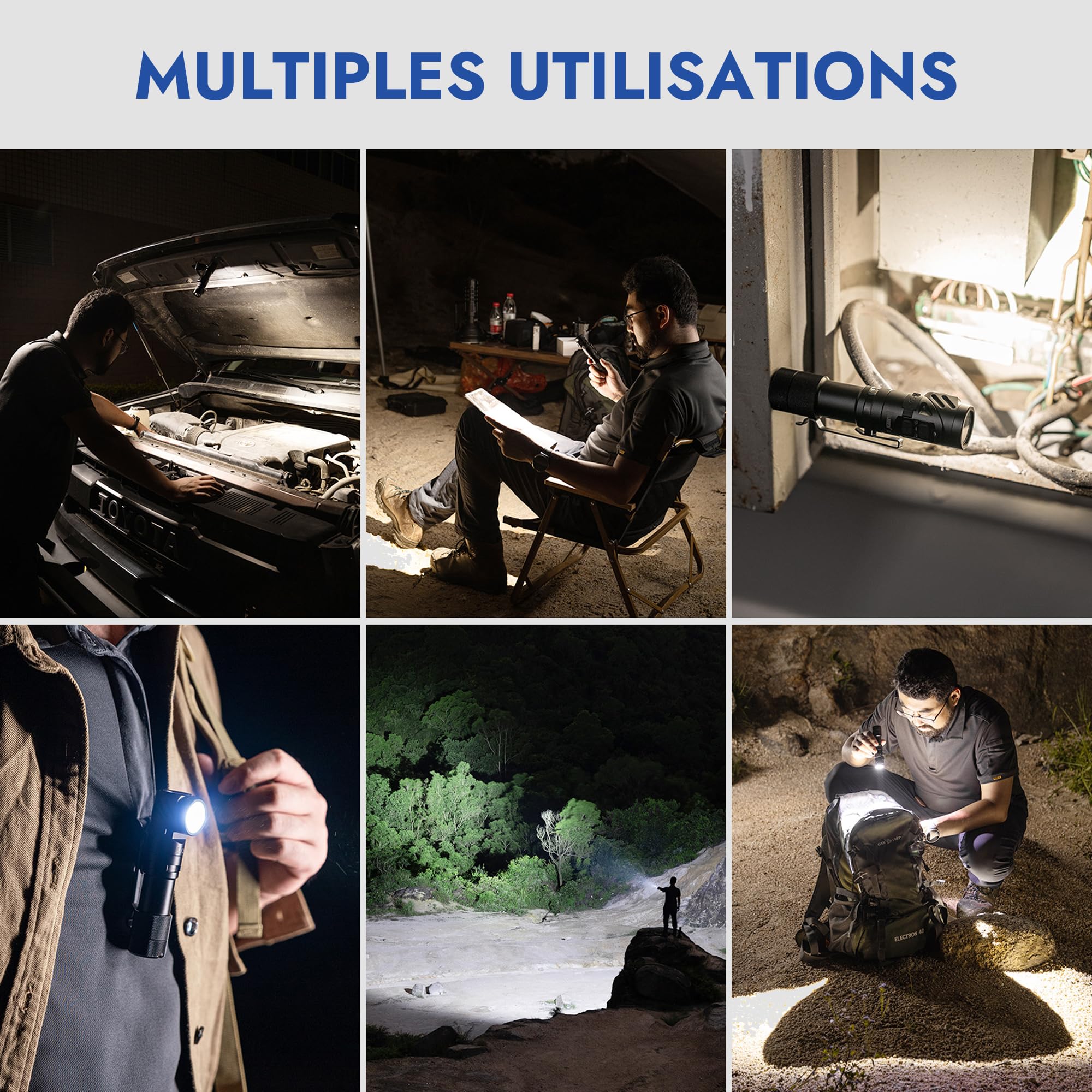 WUBEN L1 Lampe LED Ultra Puissante, 2000 Lumens Lampe de Poche, Double Source de Lumière Rechargeable USB, IP68 Étanche Tactique Torches, 6 Modes Flashlight pour Camping Randonnée Urgence (P9)
