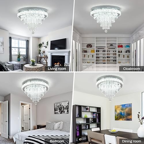 Miniatura 10 de CLAIRDAI Candelabros de cristal regulables, candelabros modernos de montaje empotrado, lámpara de techo de cristal con control remoto con gotas de