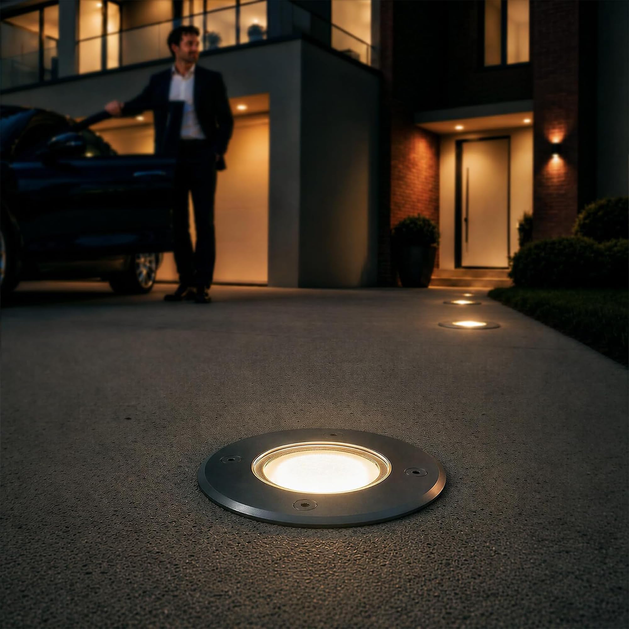 SSC-LUXon KALPA Nero - 6 Faretti Incasso Pavimento Esterno IP67 230V I segnapasso carrabile, calpestabile, senza lampadina, acciaio inox e vetro reale, per giardino, vialetto e terrazza