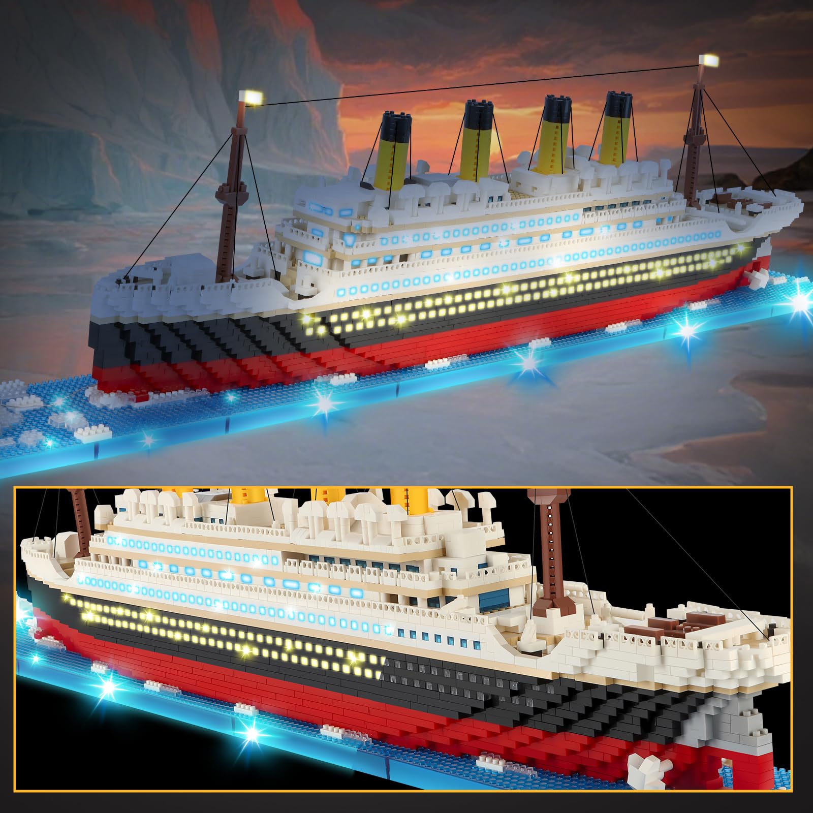 Herenear 4100+ Set di Blocchi di Costruzione modello di Titanic, Cruise Ship Titanic Boat Model Building Kit con LED, Modellismo Da Costruire Adulti e Bambini