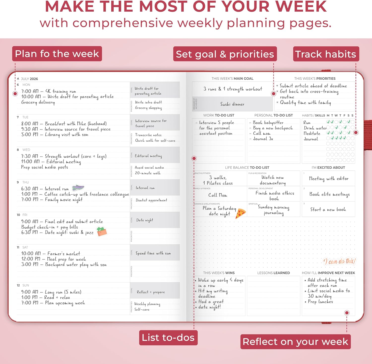 Clever Fox Planner PRO Premium Jan 2026-Jan 2027 – Luxurious Weekly, Monthly & Budget Agenda Organizer for Productivity & Reaching Goals, A4 Hardcover + Keepsake Box – Red