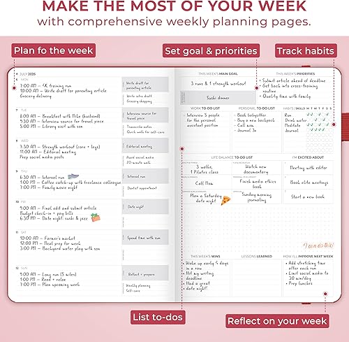 Miniatura 6 de Clever Fox Planner PRO Premium Jan 2026-Jan 2027 – Luxurious Weekly, Monthly & Budget Agenda Organizer for Productivity & Reaching Goals, A4 Rojo