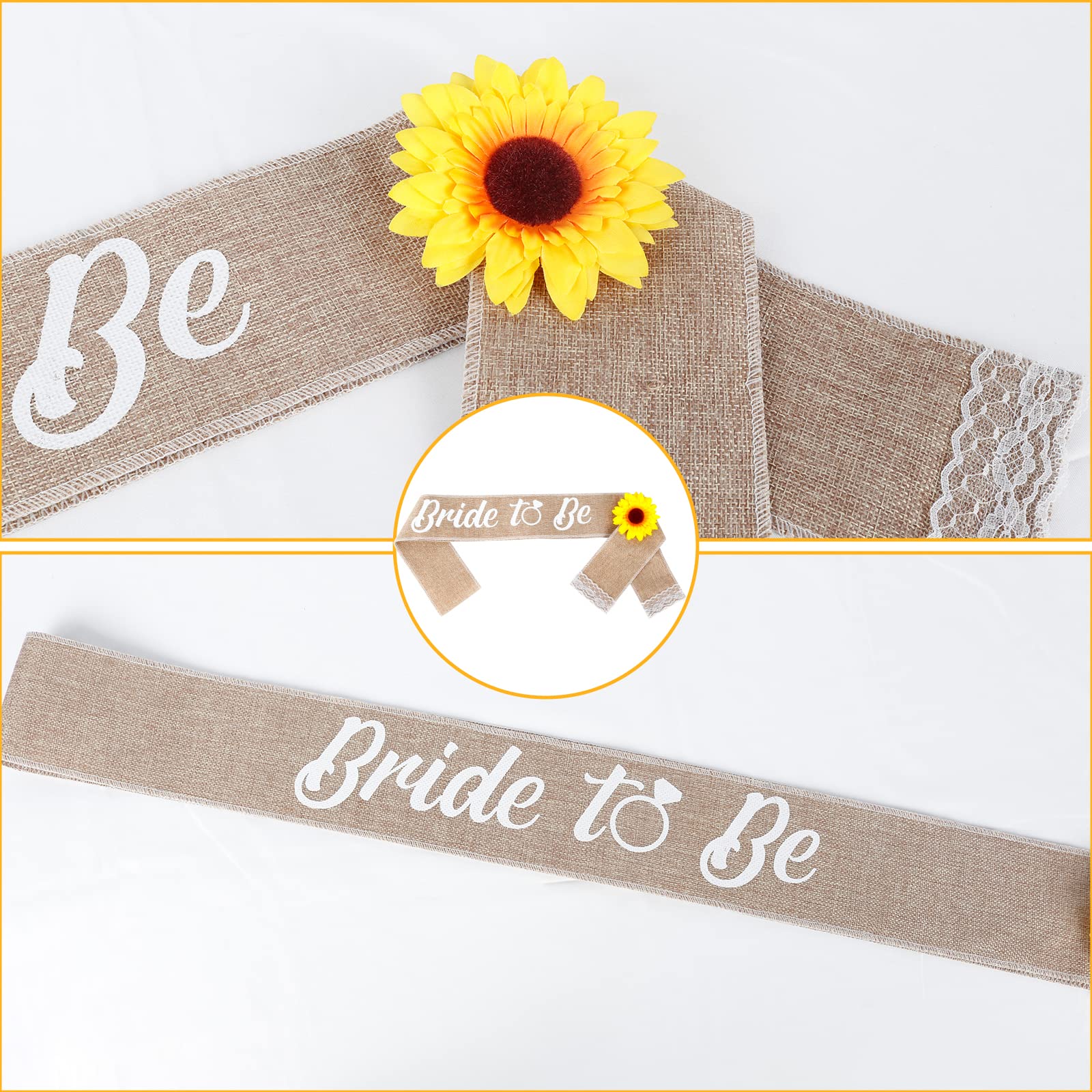 Zestaw szarfy "Bride To Be", słonecznik, opaska na głowę, kwiatowa korona, wieniec do włosów, na wieczór panieński, ślub, wieczór panieński