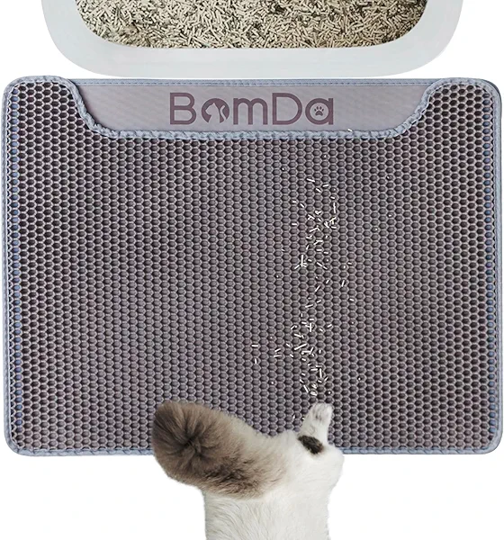 BomDa Cat Litter Mat, Large Kitty Litter Box Trapping Mat, 30x23'' Honeycomb Double Layer Urine & Waterproof, Washable Easy Clean, Litter Mats for Floor Less Waste, Anti-Slip