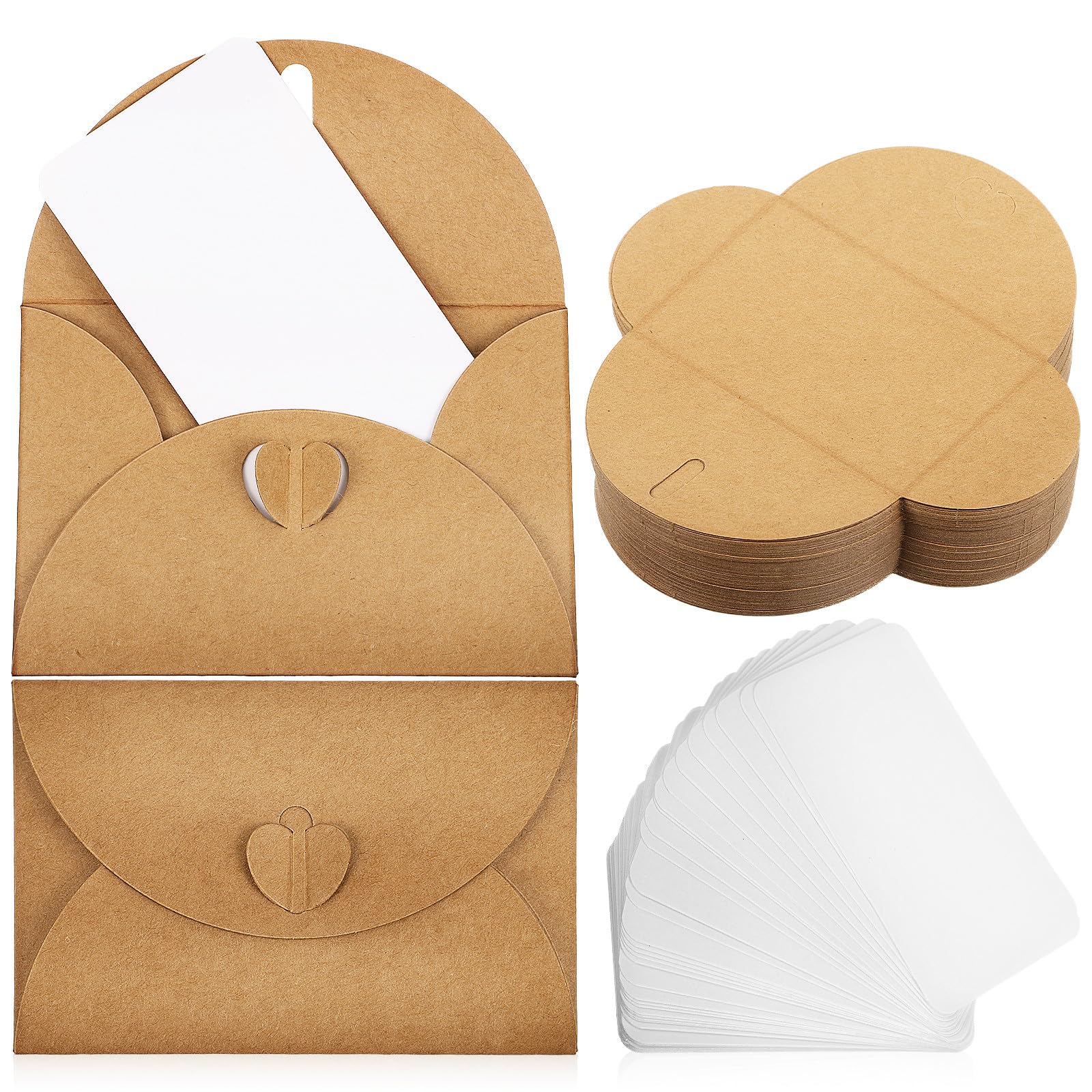 Kraftpapier Umschläge mit Herzverschluss und Leere Karten Satz für Dankeskarten und Geburtstagskarten im Retro Vintage Stil mit Vorgestanzten Umschlägen