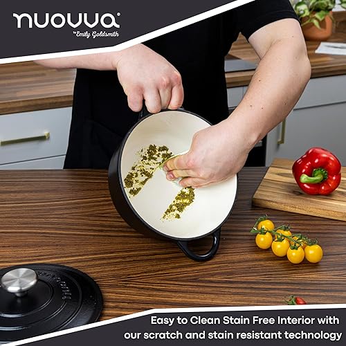 Vista 97 de Nuovva - Olla holandesa de hierro fundido con tapa – Cacerola esmaltada apta para horno hasta 500° F antiadherente – Utensilios de cocina Rojo