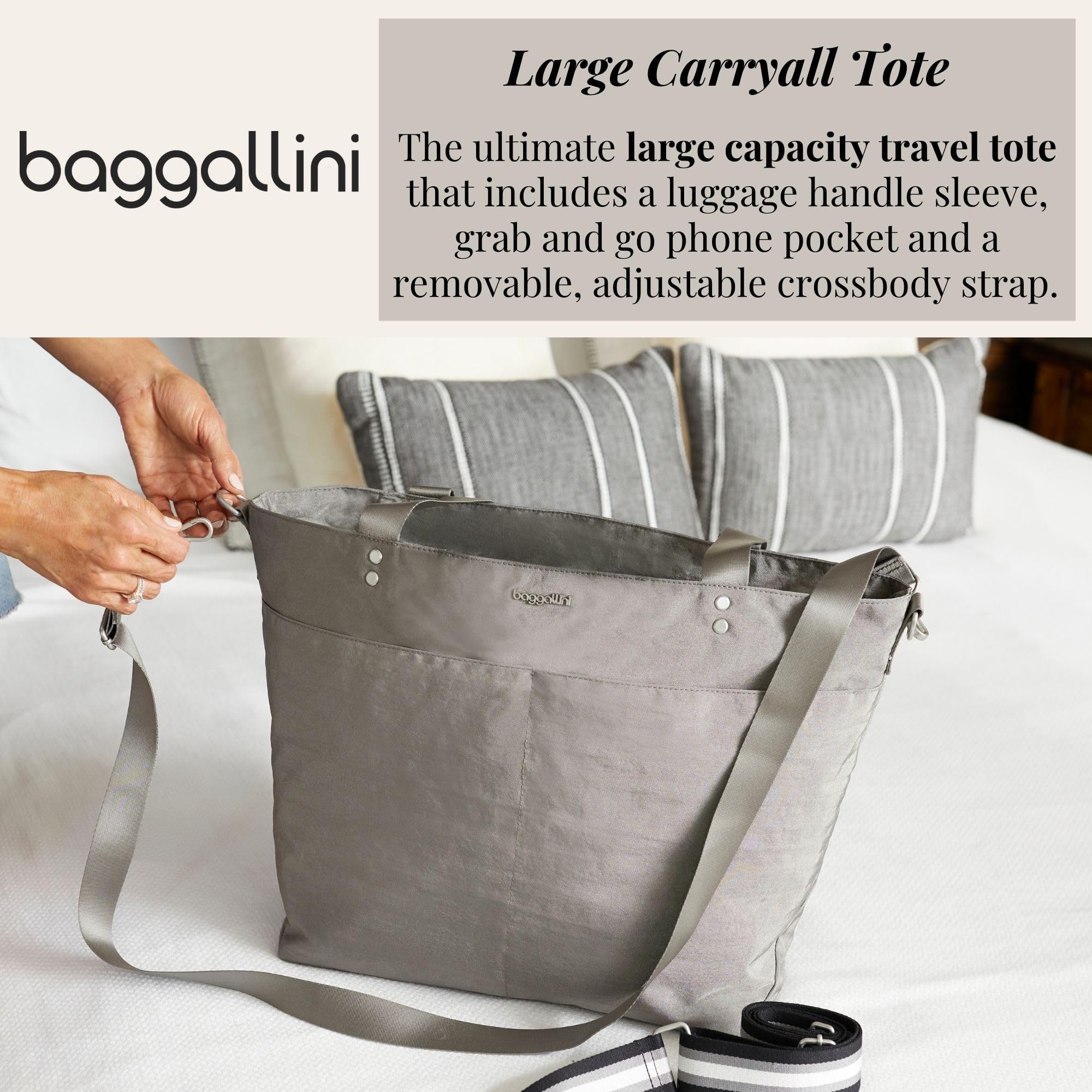 Large Carryall Tote Bag for Women - Lightweight Nylon Zipper Top Weekender Travel Beach Bag Personal Item w/Luggage Sleeve