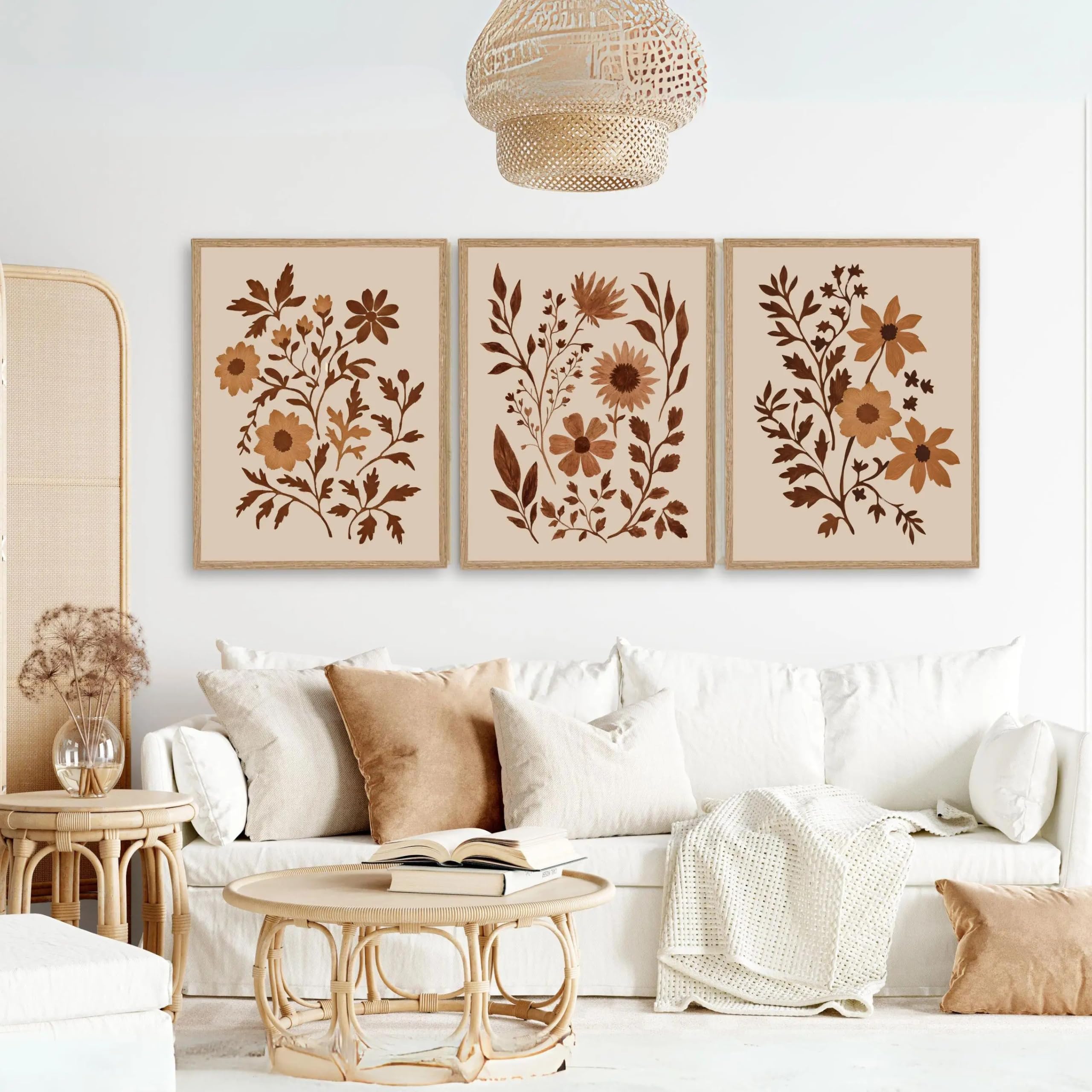 Ltjiajuypd Frameless Canvas Prints Neutral Botanical Printable Wall Art Floral Vintage Wildflower Flower Nature(40X55cm-3Pcs)